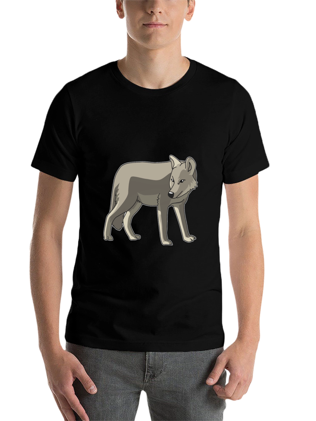 Black Cool Gray Wolf Graphic Black T-Shirt view 7
