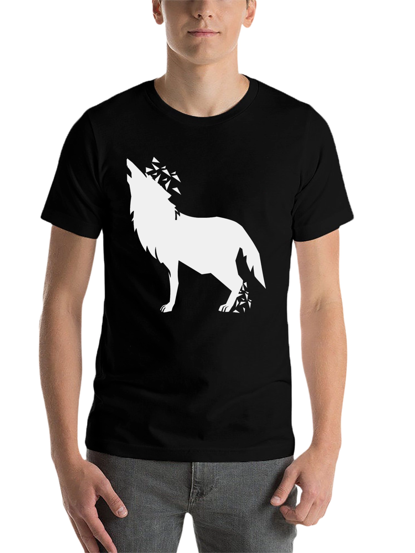 Black Geometric Wolf T-Shirt - Black view 7