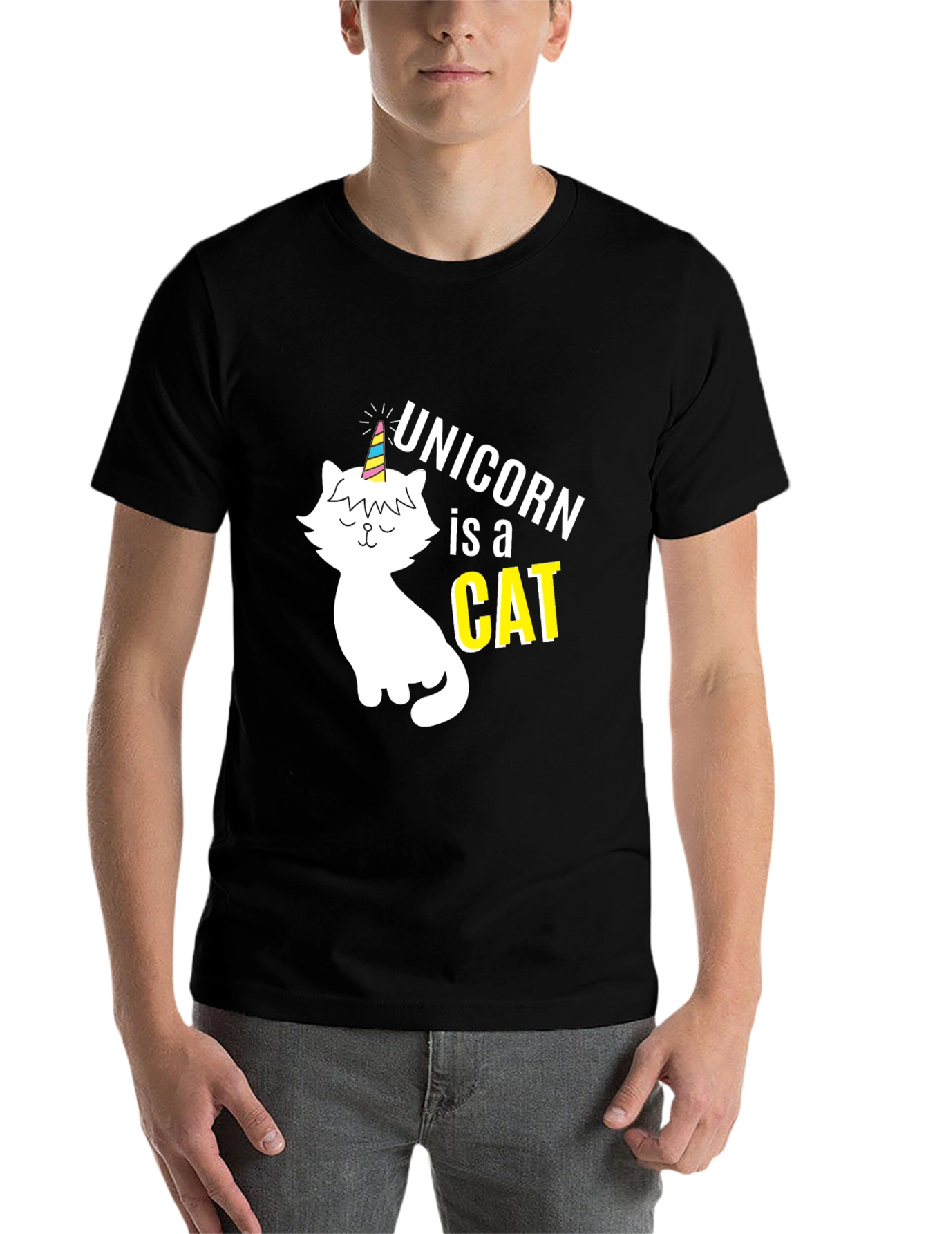 Black Unicorn Cat Graphic T-Shirt - Men's Black Tee view 7