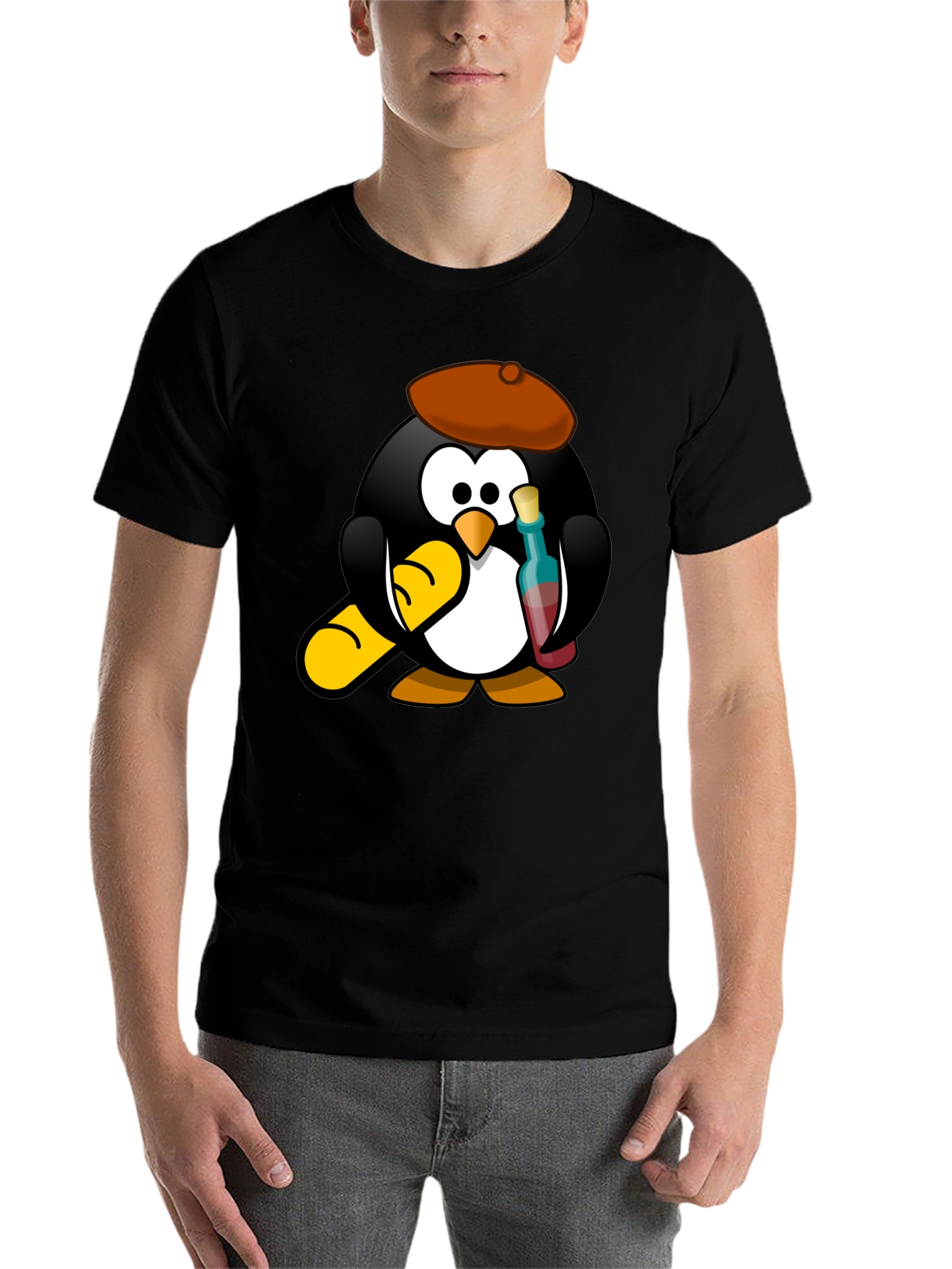 Black Wine Lover Penguin Black T-Shirt view 7