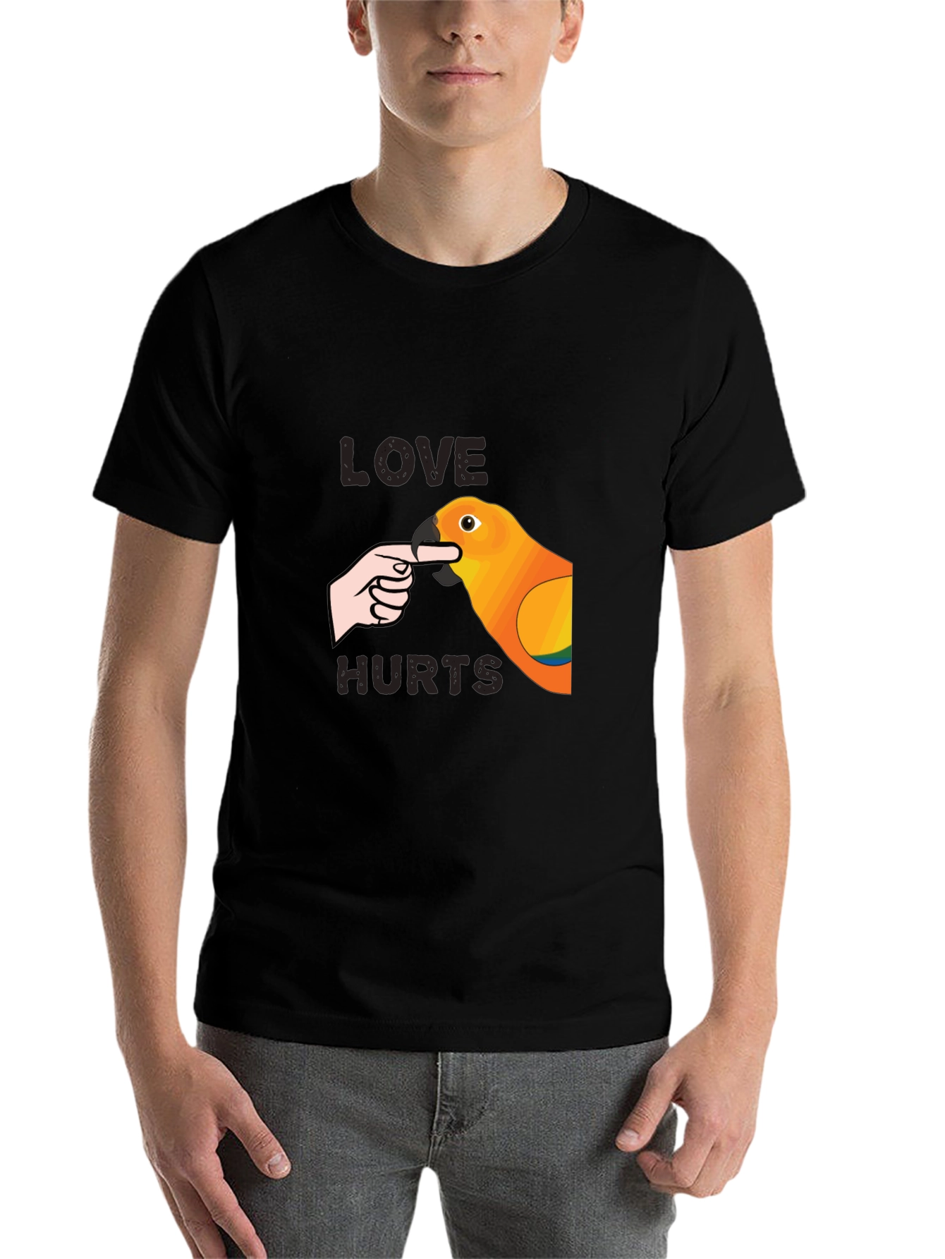 Black Love Hurts Parrot Graphic T-Shirt view 7