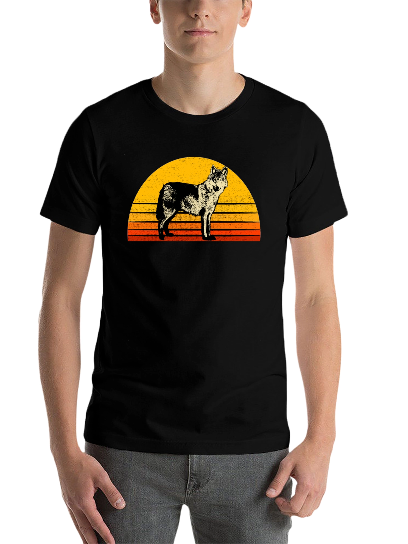 Black Retro Wolf Sunset Graphic Tee - Black view 7