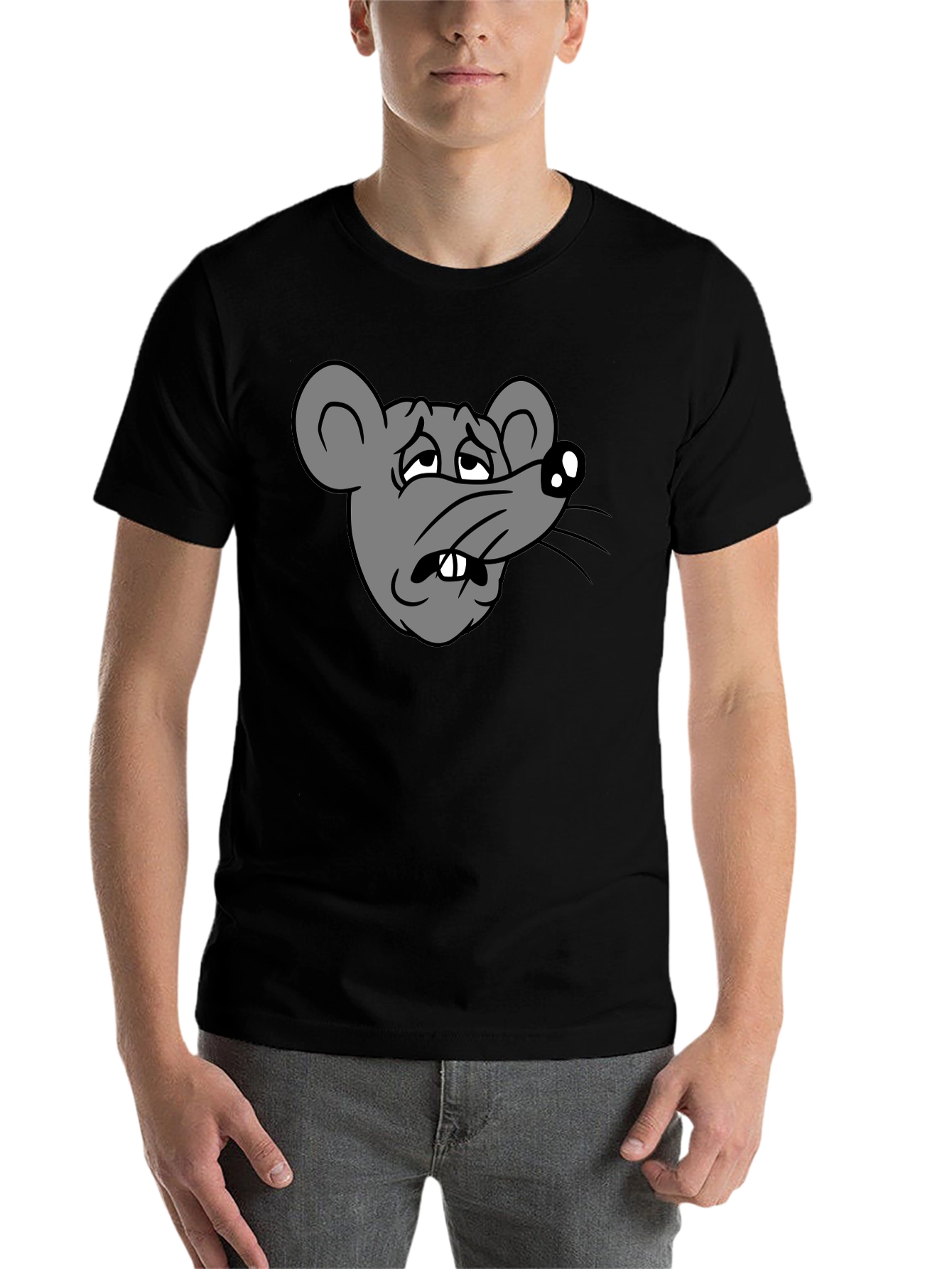 Black Funny Sad Rat Cartoon Graphic Black T-Shirt view 7