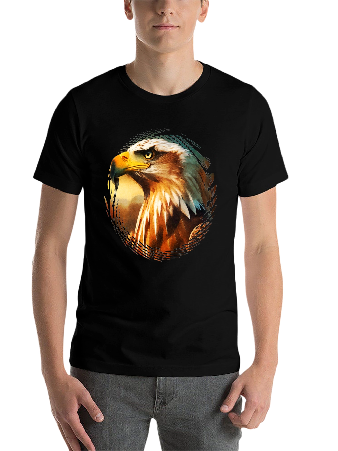 Black Bold Eagle Graphic Print Black T-Shirt view 7