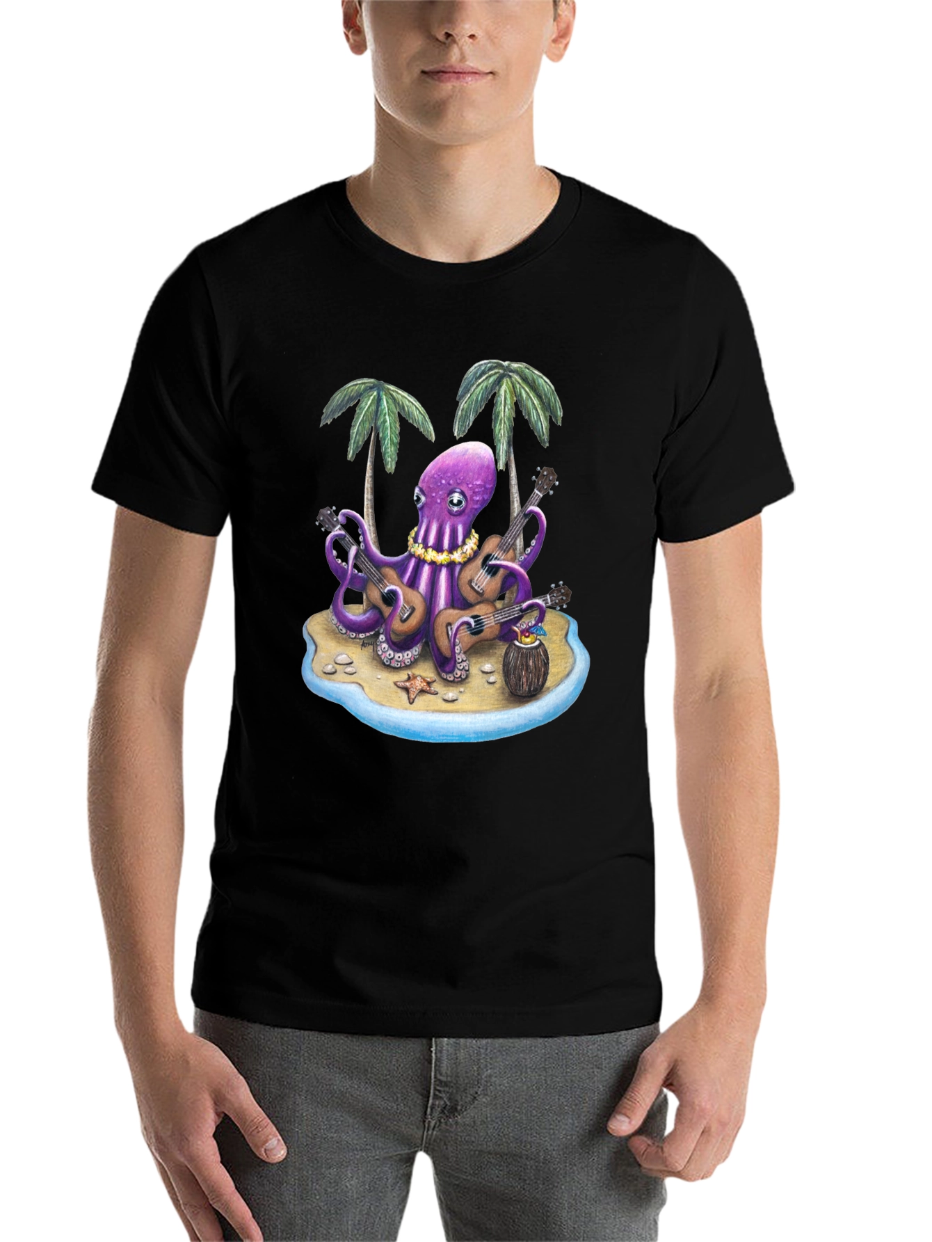 Black Musical Octopus Hawaiian T-Shirt view 7