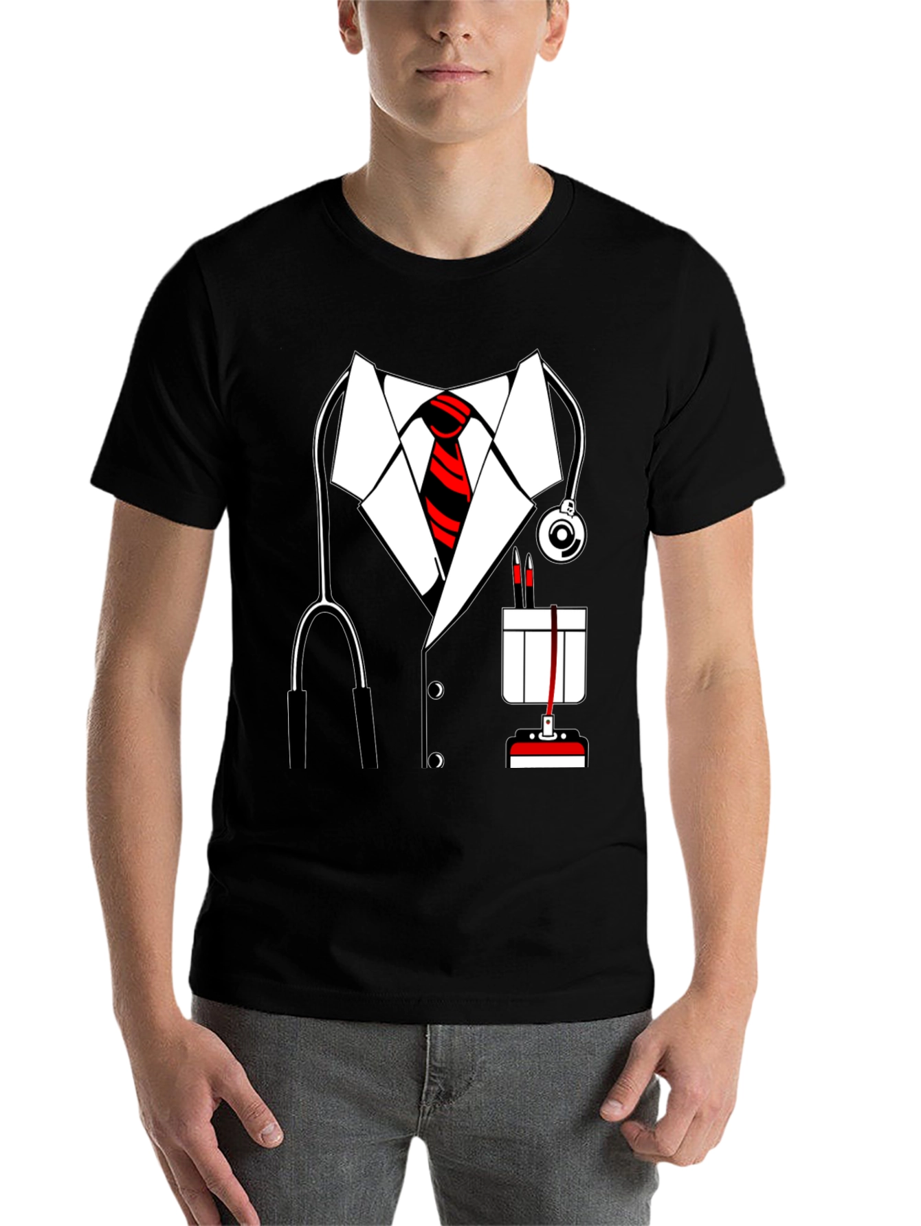 Black Doctor Costume T-Shirt - Funny Medical Dress Up view 7