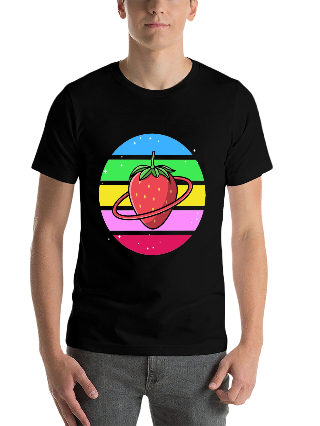 Black Strawberry Planet Graphic Tee - Black Cotton Blend view 7