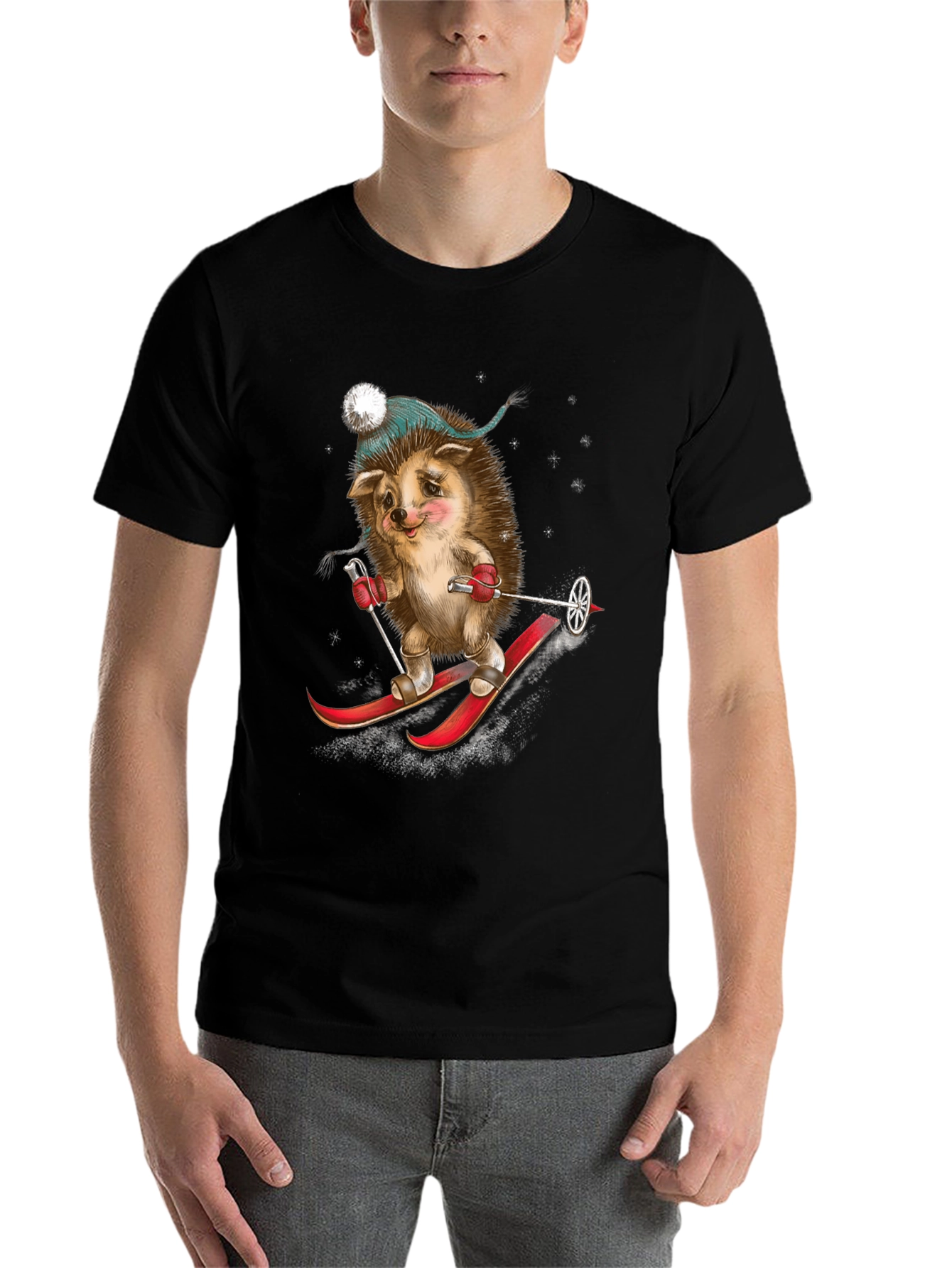 Black Skiing Hedgehog Graphic Tee view 7