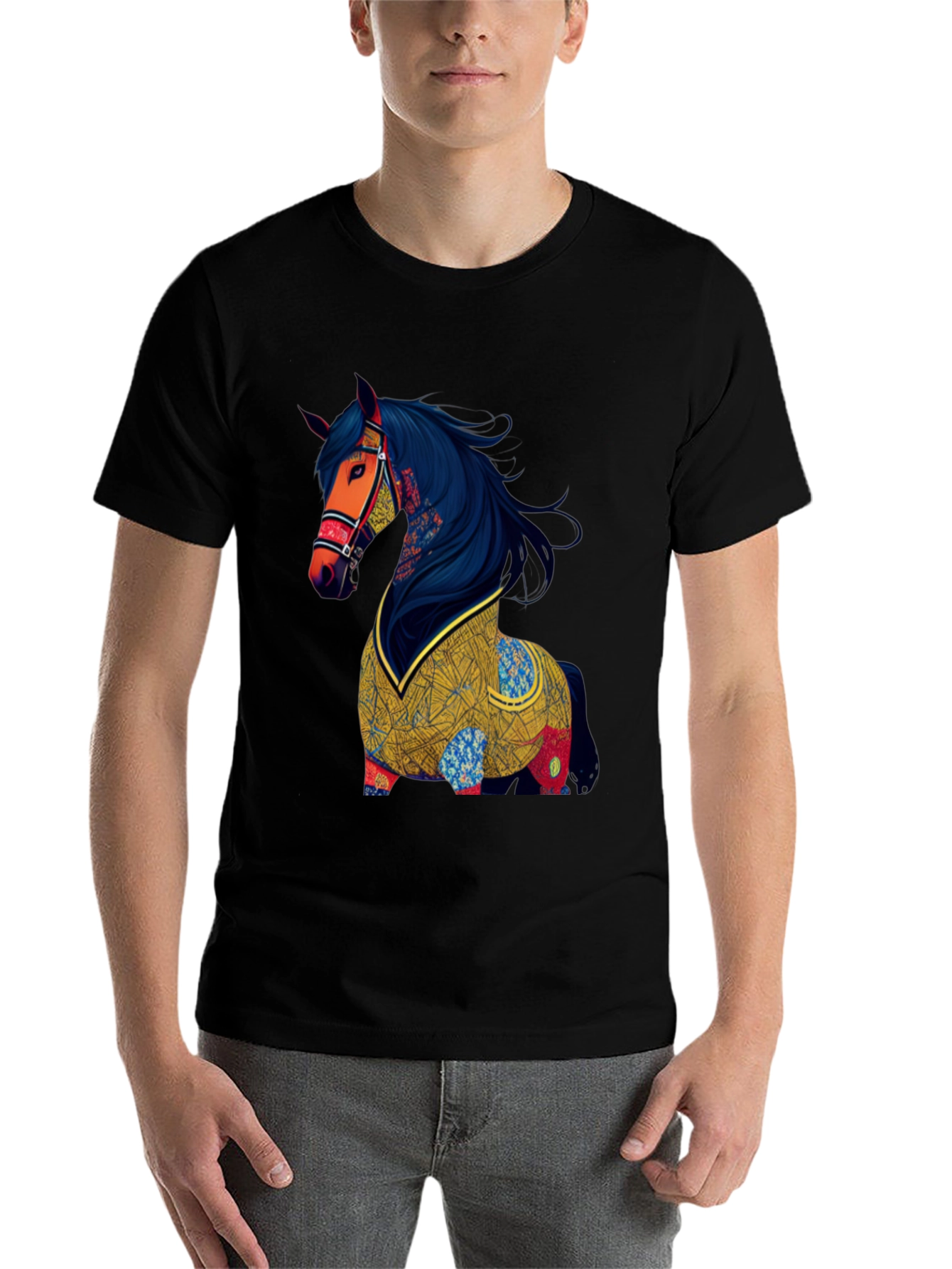Black Artistic Horse Graphic T-Shirt view 7