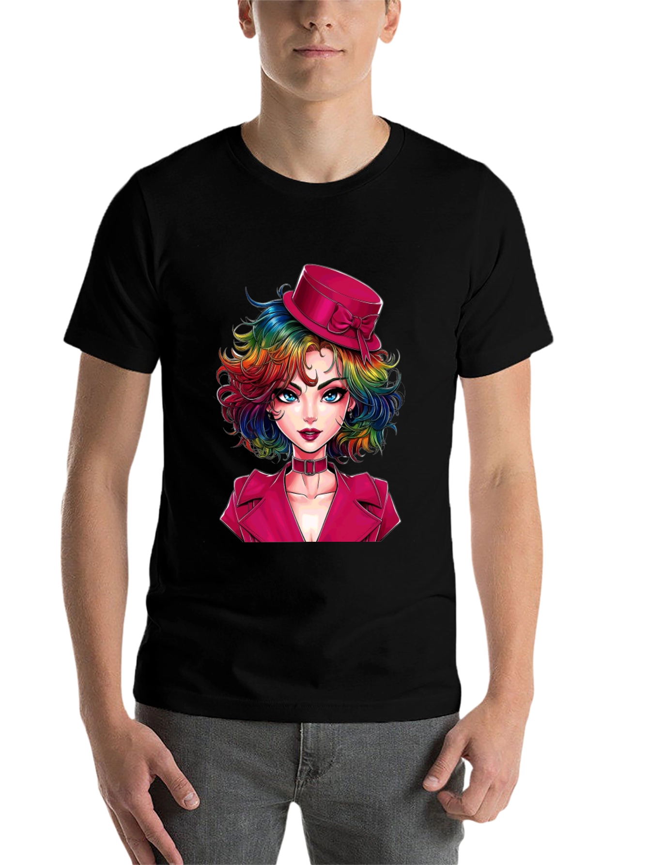 Black Rainbow Hair Girl T-Shirt view 7