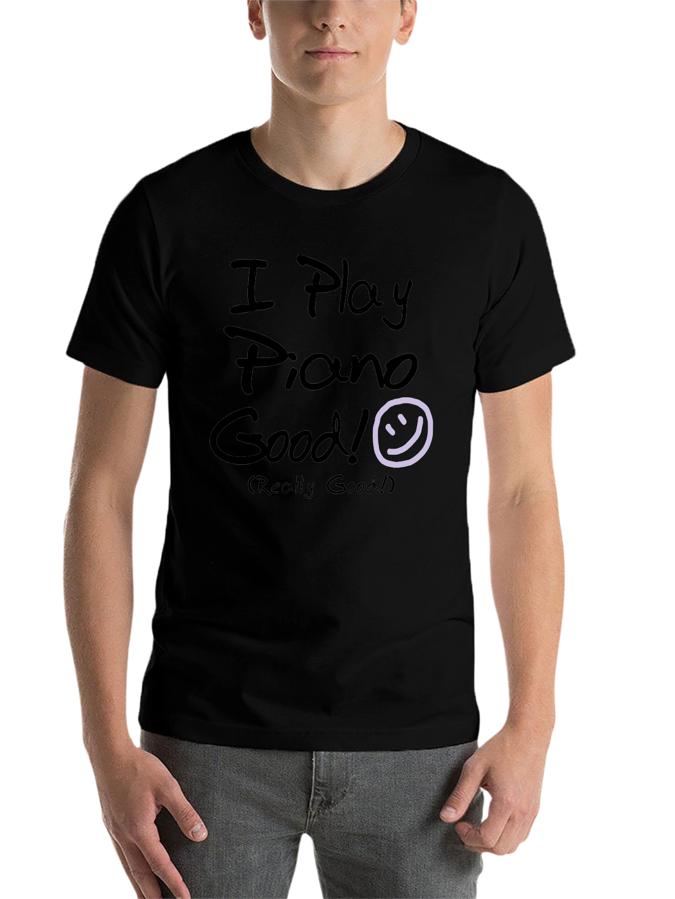 Black I Play Piano Good! Black Graphic T-Shirt view 7