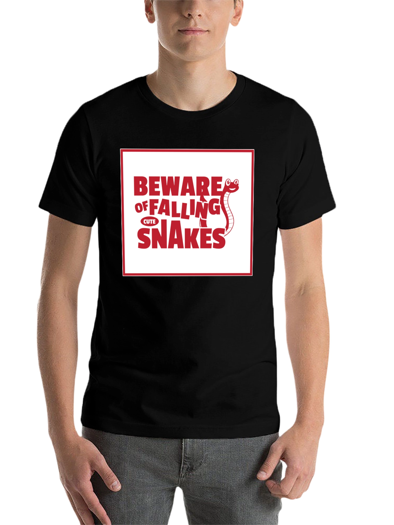 Black Beware of Falling Cute Snakes Graphic T-Shirt view 7