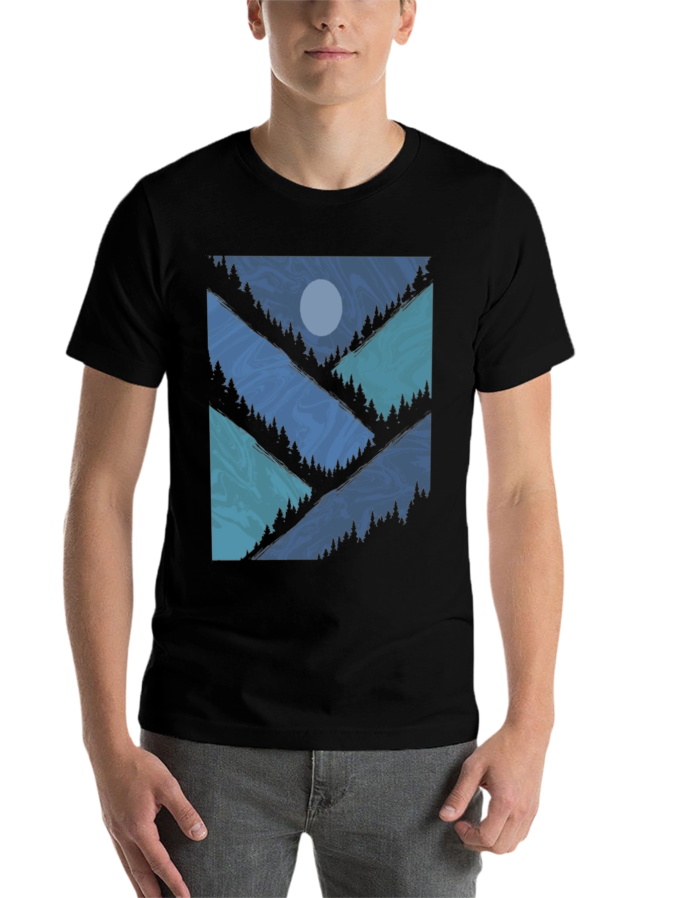 Black Nature Scene Graphic Tee - Men's Black T-Shirt view 7