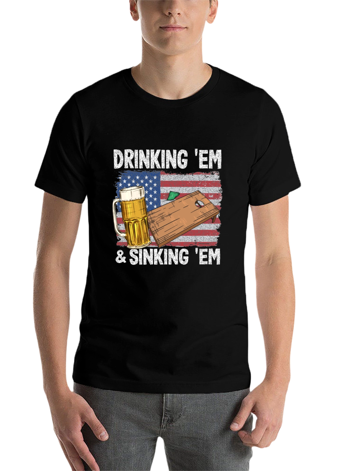 Black Drinking & Sinking 'Em Cornhole T-Shirt view 7