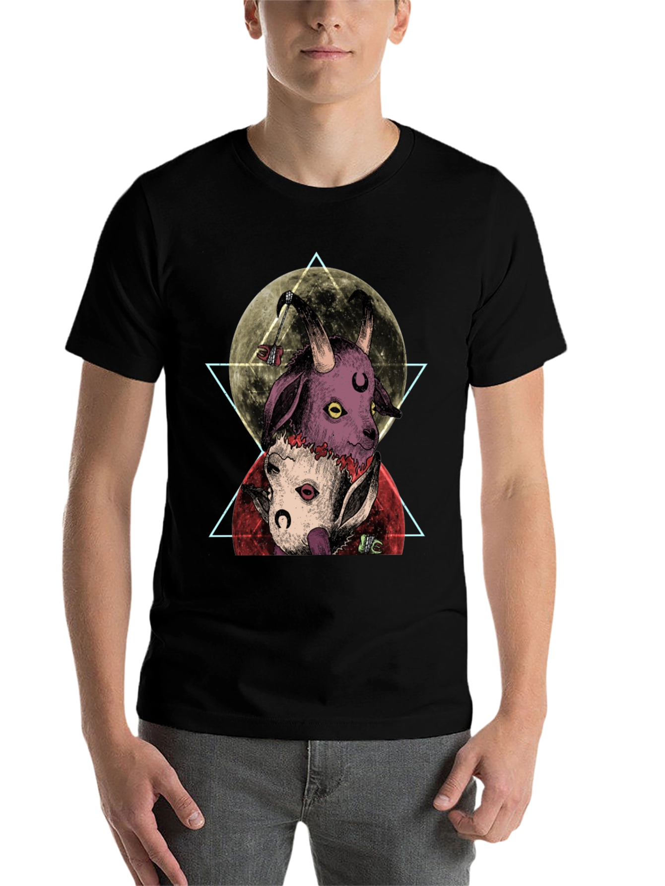 Black Occult Goat Tee: Moonlit Baphomet Design view 7