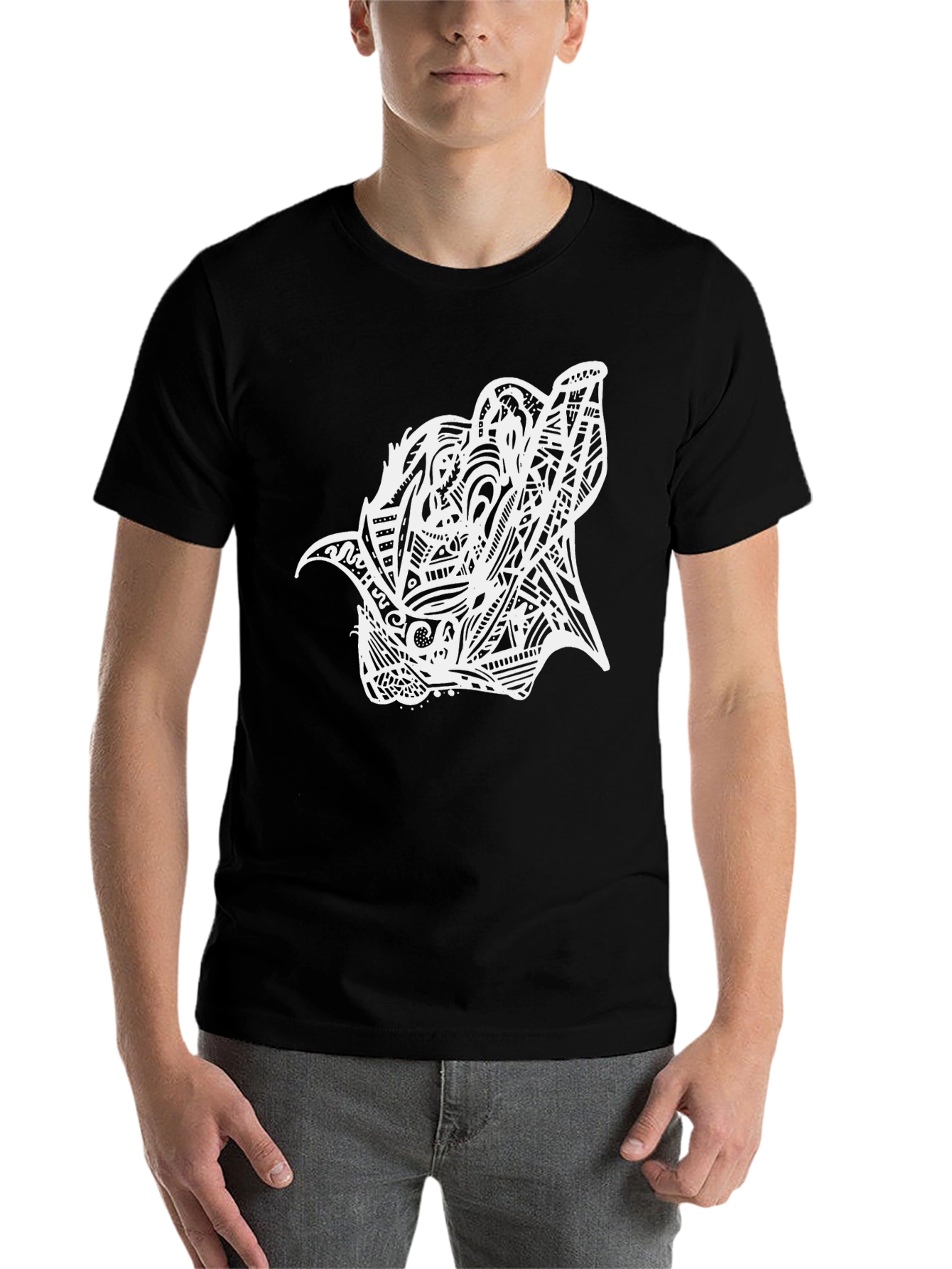 Black Abstract Wolf Graphic Print Black T-Shirt view 7