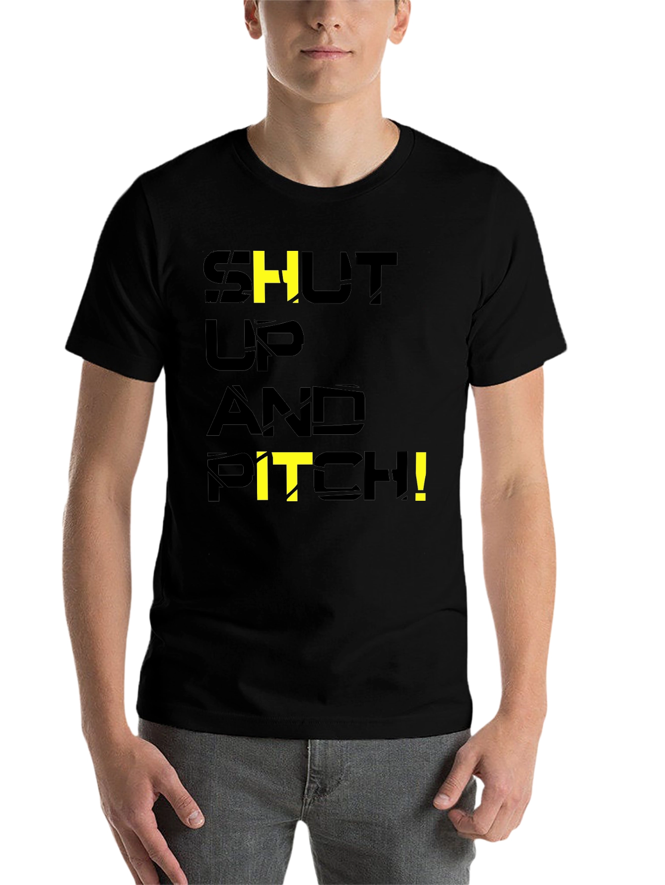 Black Shut Up and Pitch! Black Graphic T-Shirt view 7