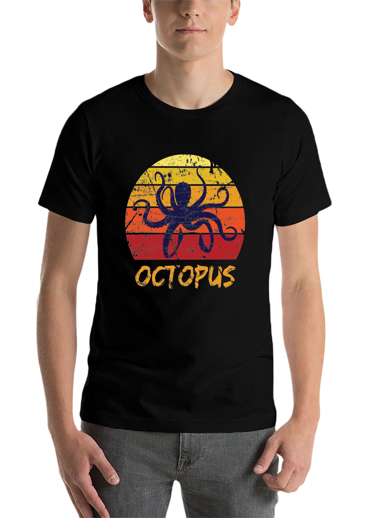 Black Retro Octopus Graphic T-Shirt view 7