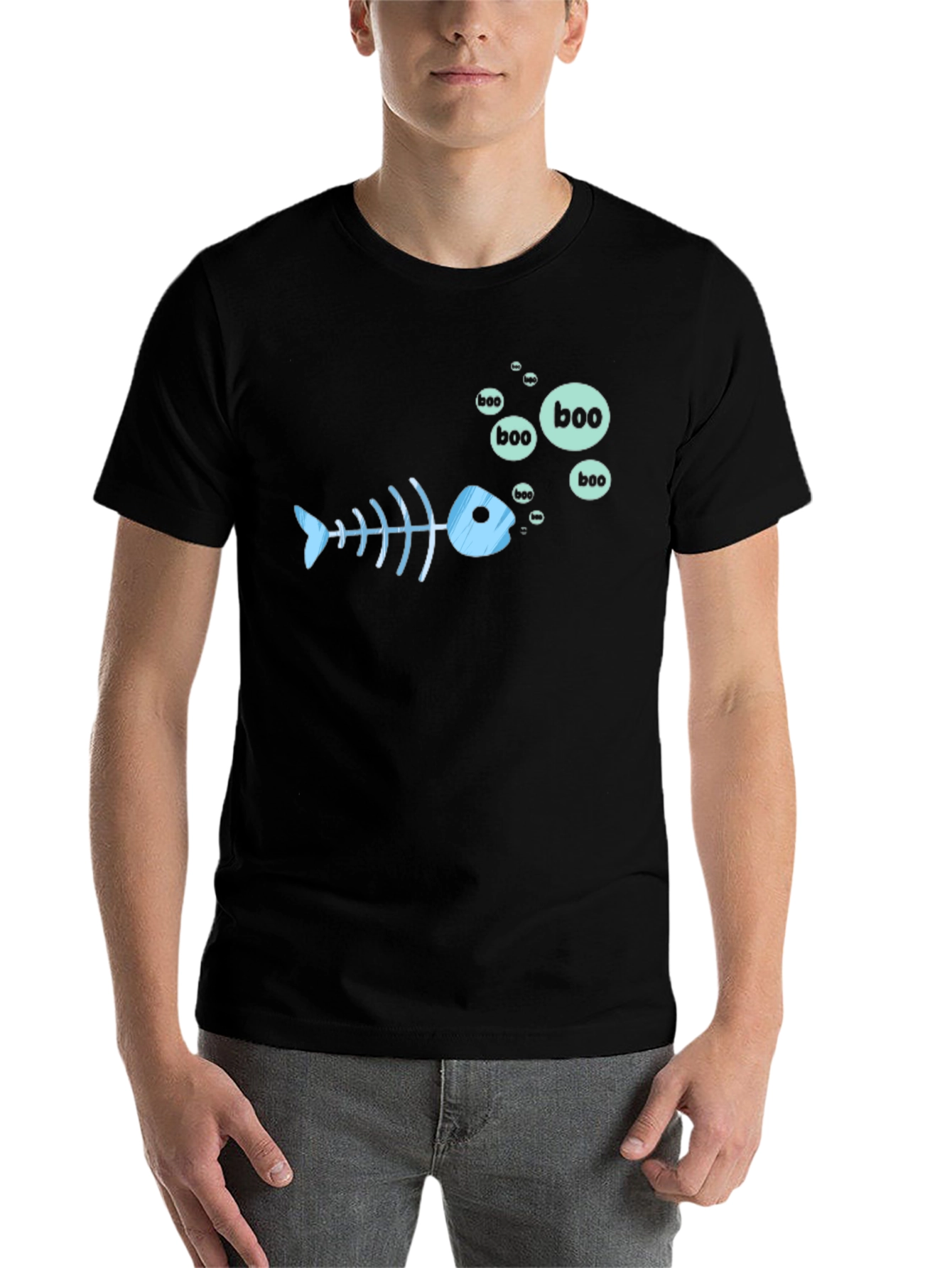 Black Boo Fish Skeleton Graphic Tee - Black view 7