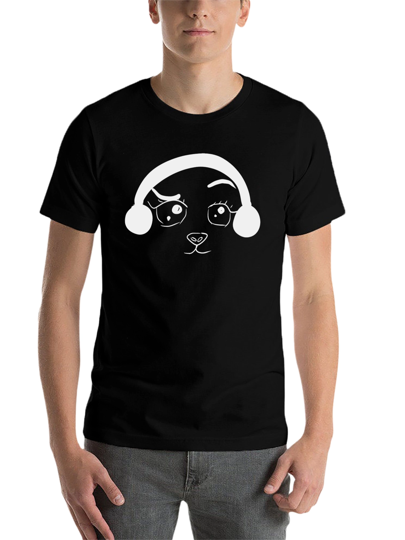 Black Cute Animal with Headphones Graphic T-Shirt view 7