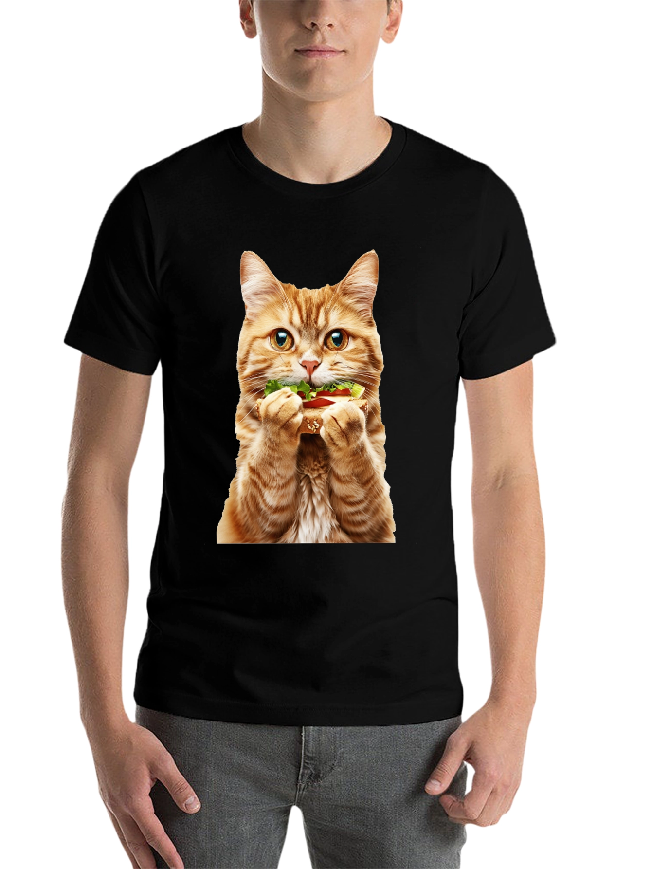 Black Cat Eating Sandwich Graphic Tee view 7