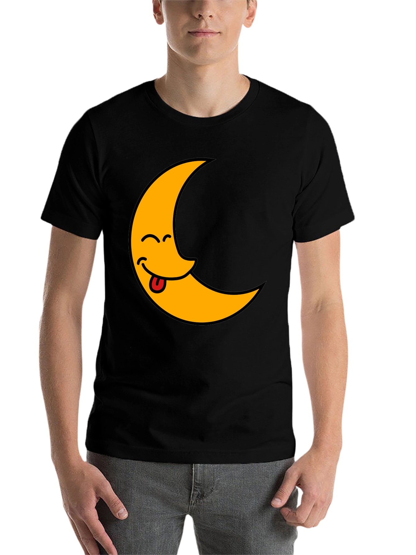 Black Funny Crescent Moon Tongue T-Shirt view 7
