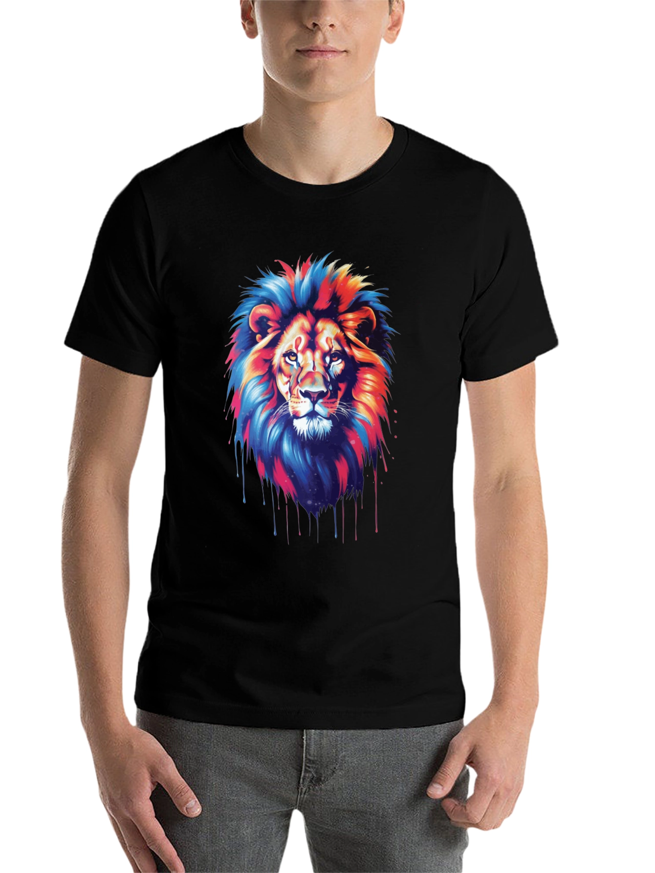 Black Vivid Lion Graphic Tee - Bold Style view 7