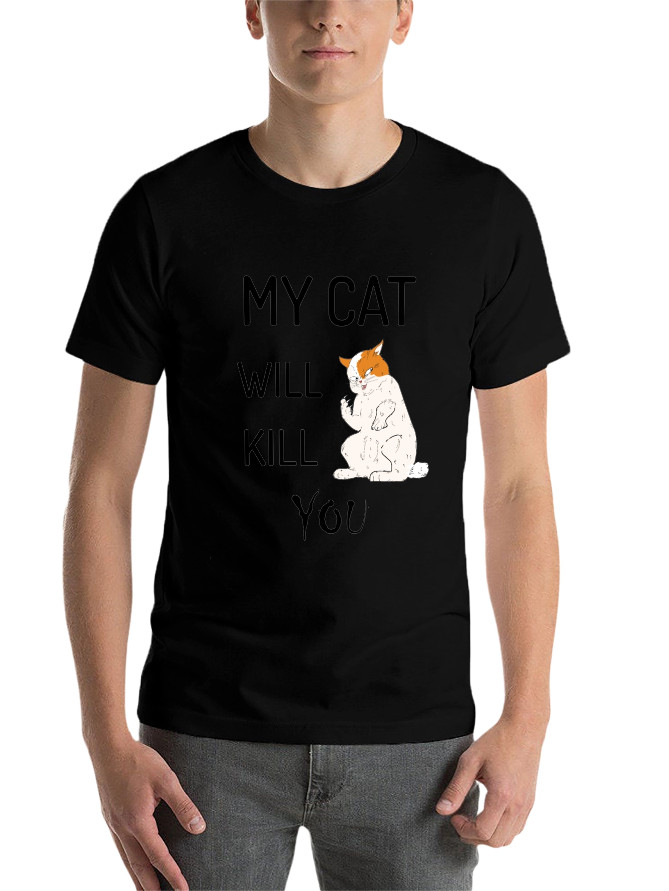 Black My Cat Will Kill You T-Shirt, Funny Cat Tee view 7