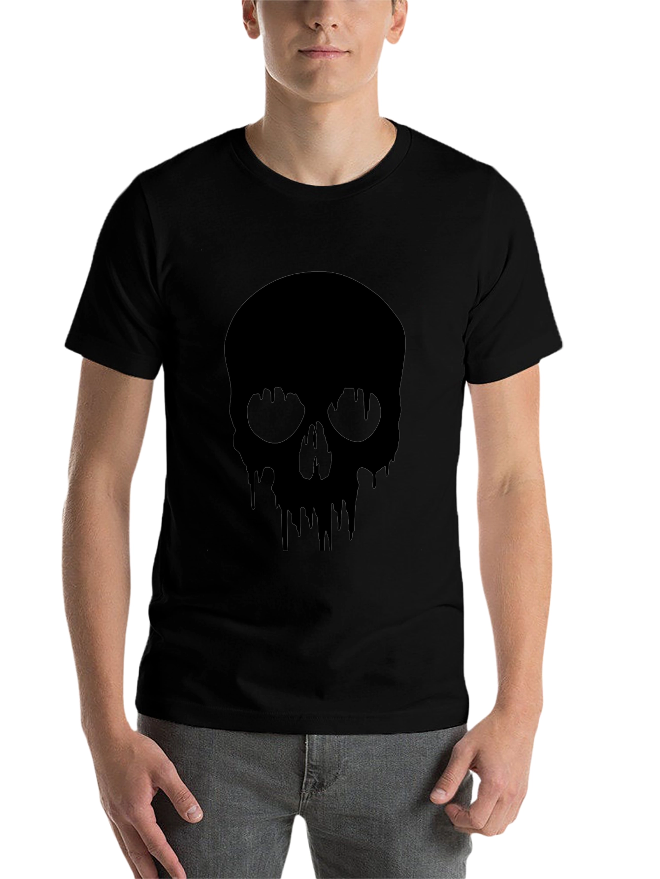 Black Men's Black Skull Drip Graphic Tee view 7
