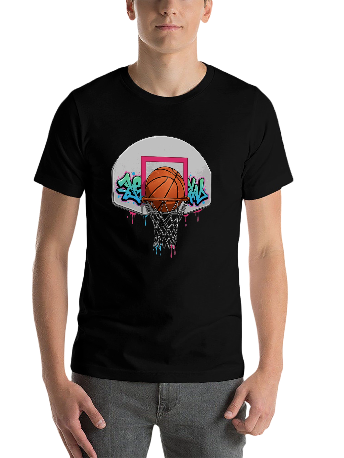 Black Basketball Hoop Graffiti T-Shirt - Urban Style Tee view 7