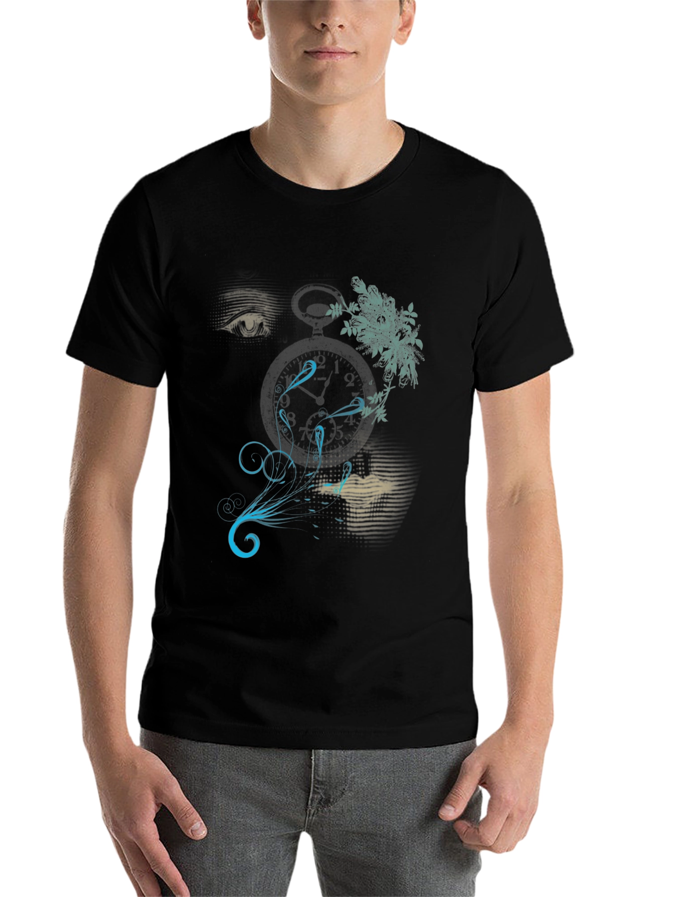 Black Surreal Dreamscape Graphic Print T-Shirt view 7