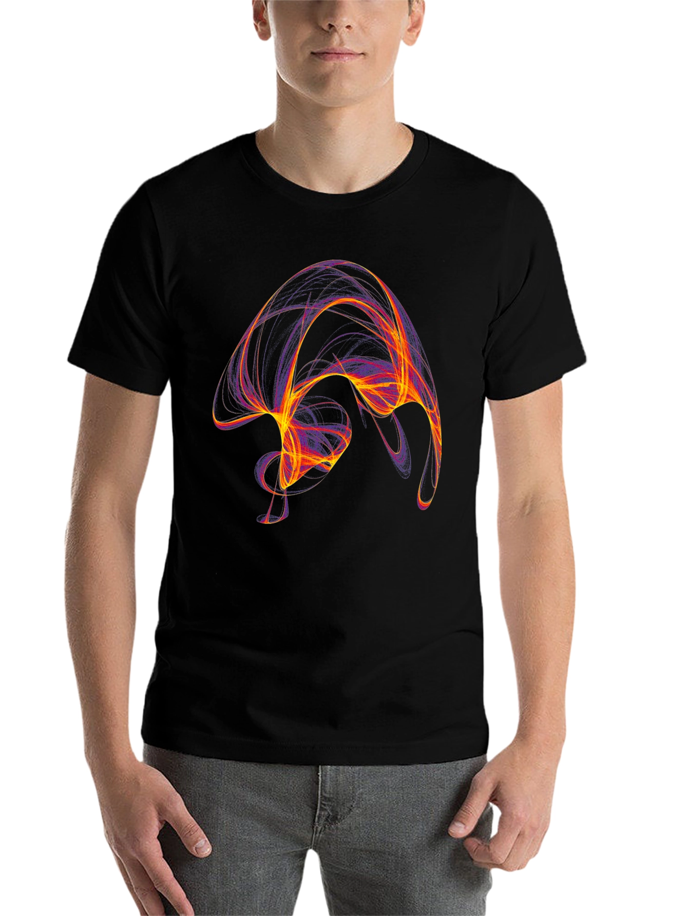 Black Abstract Swirl Graphic Black T-Shirt view 7