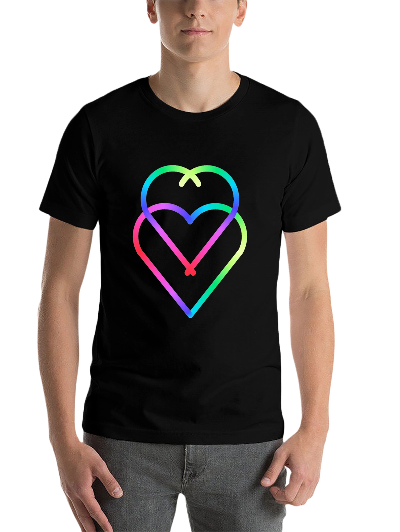 Black Rainbow Hearts Black Tee - Unique Graphic Design view 7