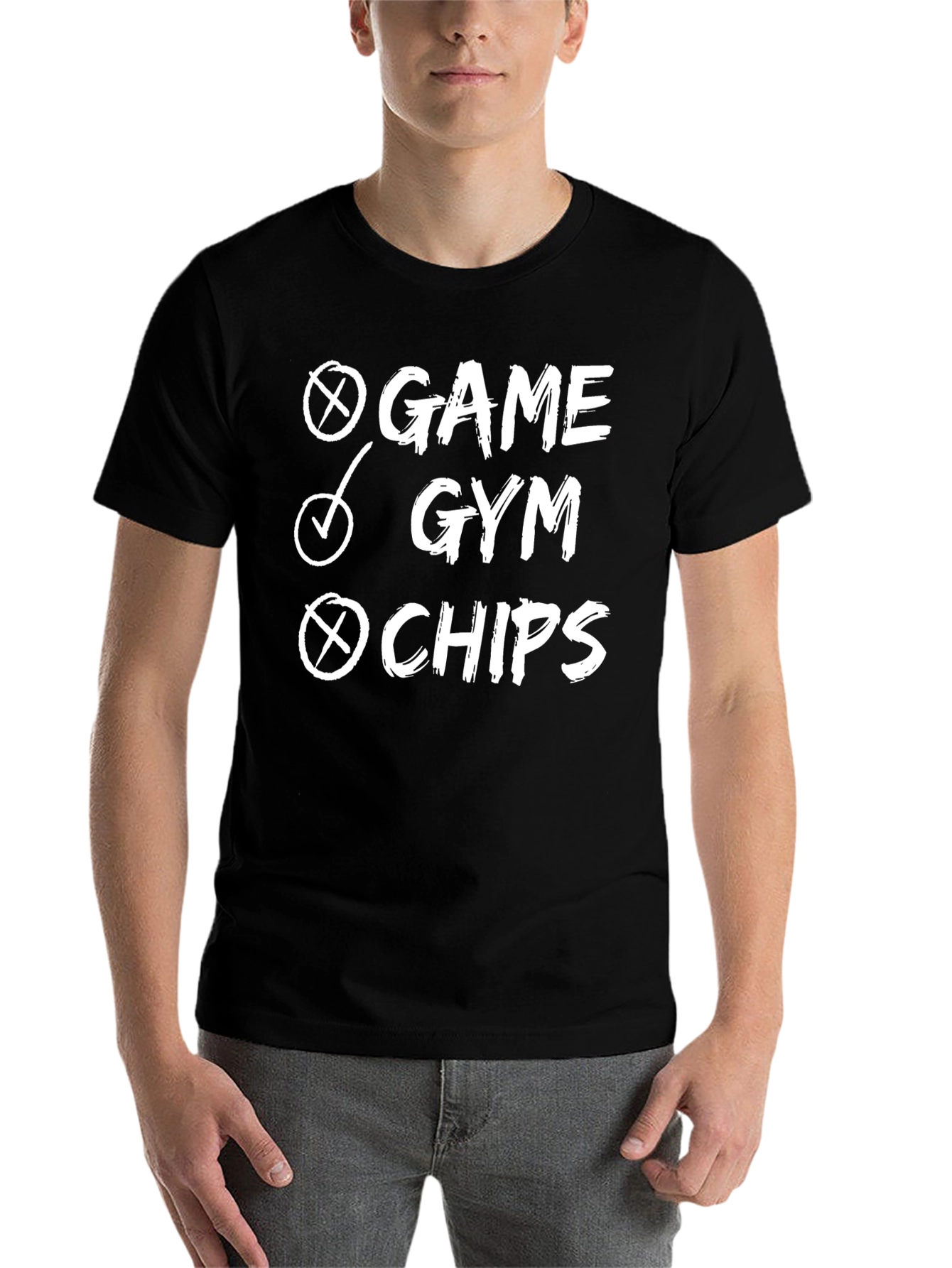 Black Game Gym Chips T-Shirt - Men's Funny Workout Tee view 7