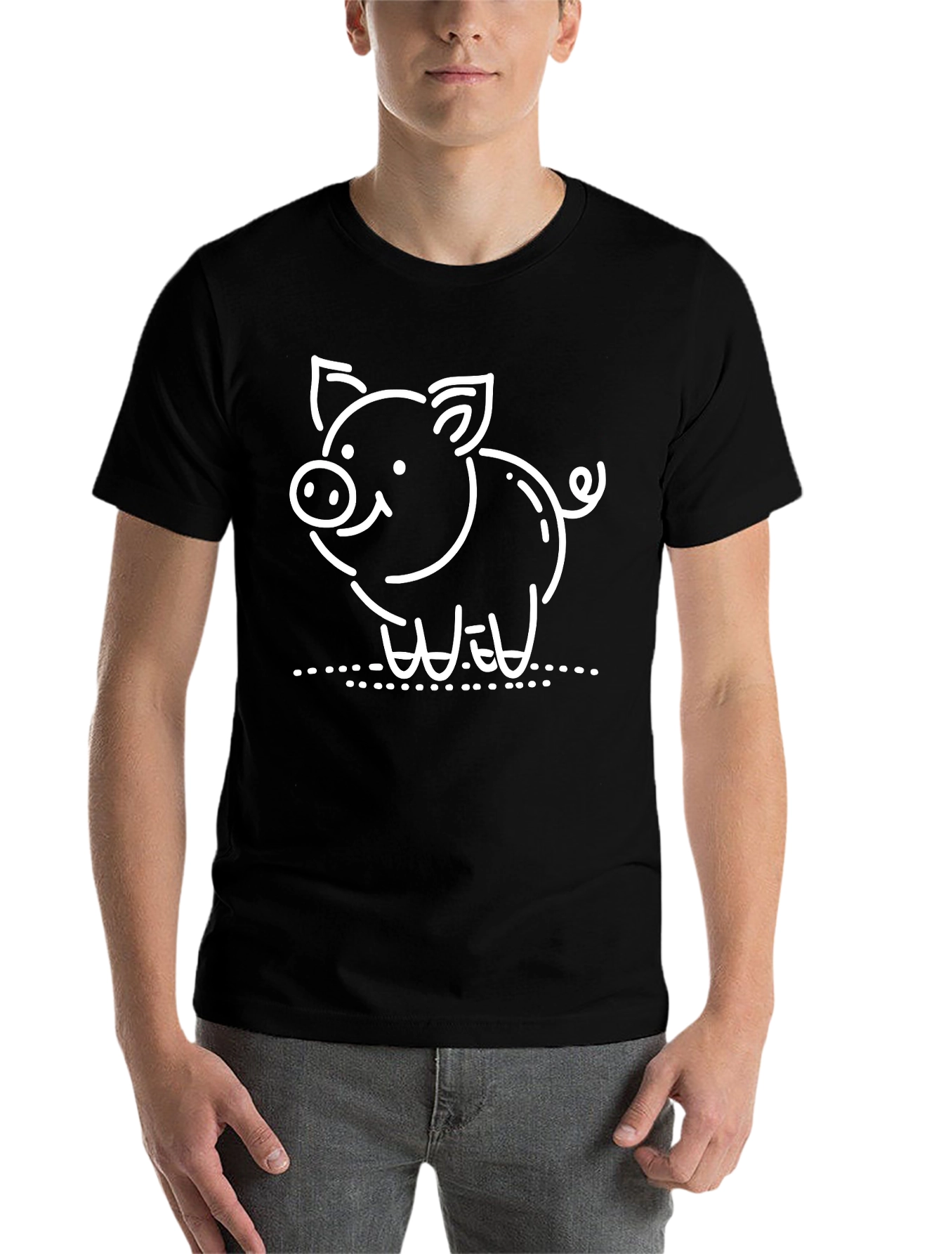 Black Cute Pig Graphic Black T-Shirt view 7