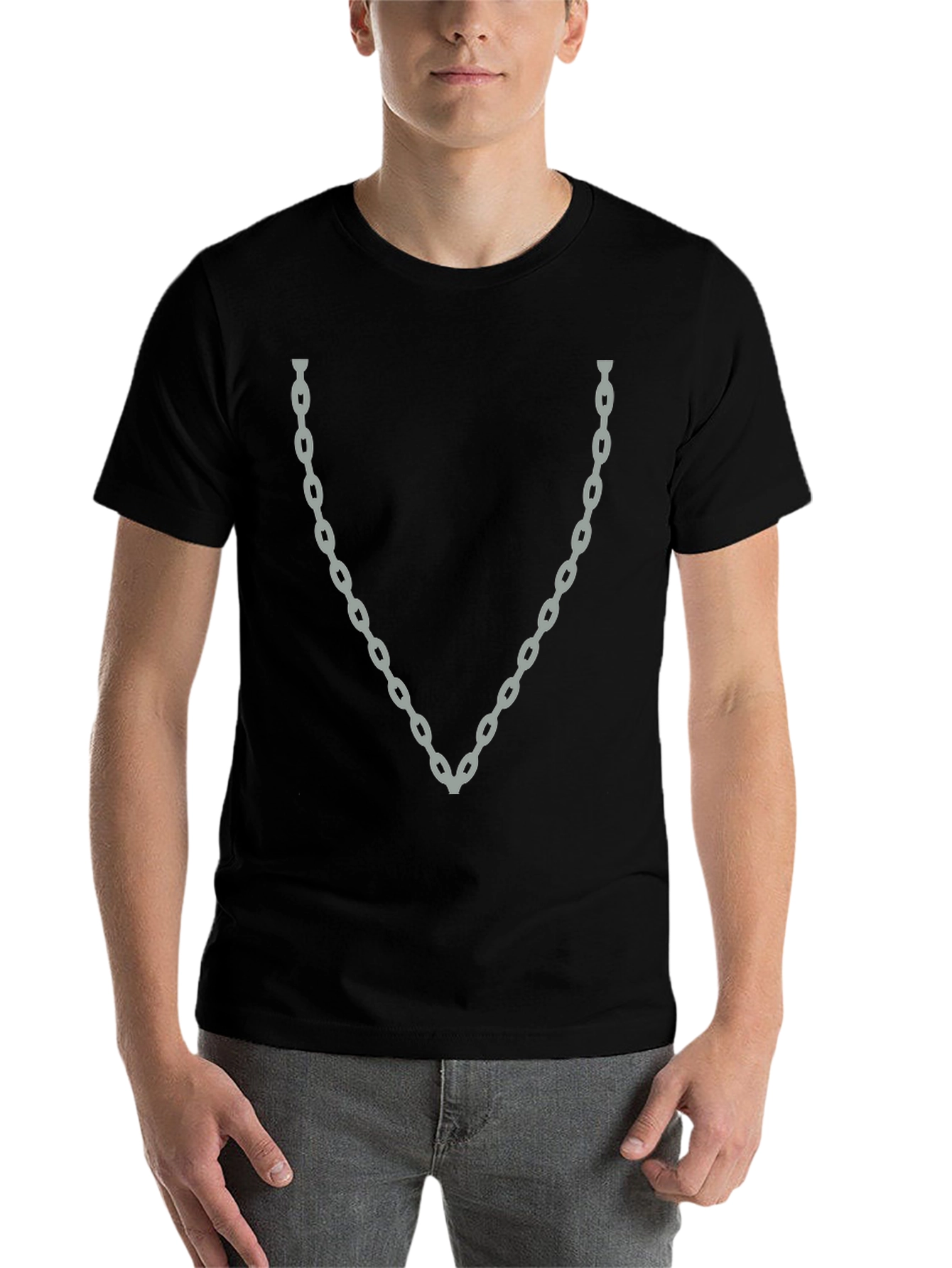 Black Chain Graphic Tee - Black Cotton Crew Neck T-Shirt view 7