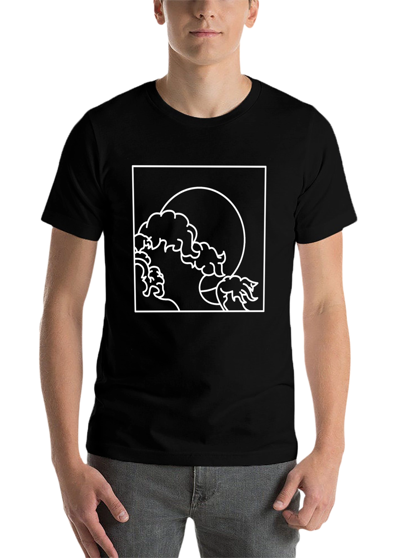 Black Minimalist Wave and Moon Graphic Tee view 7