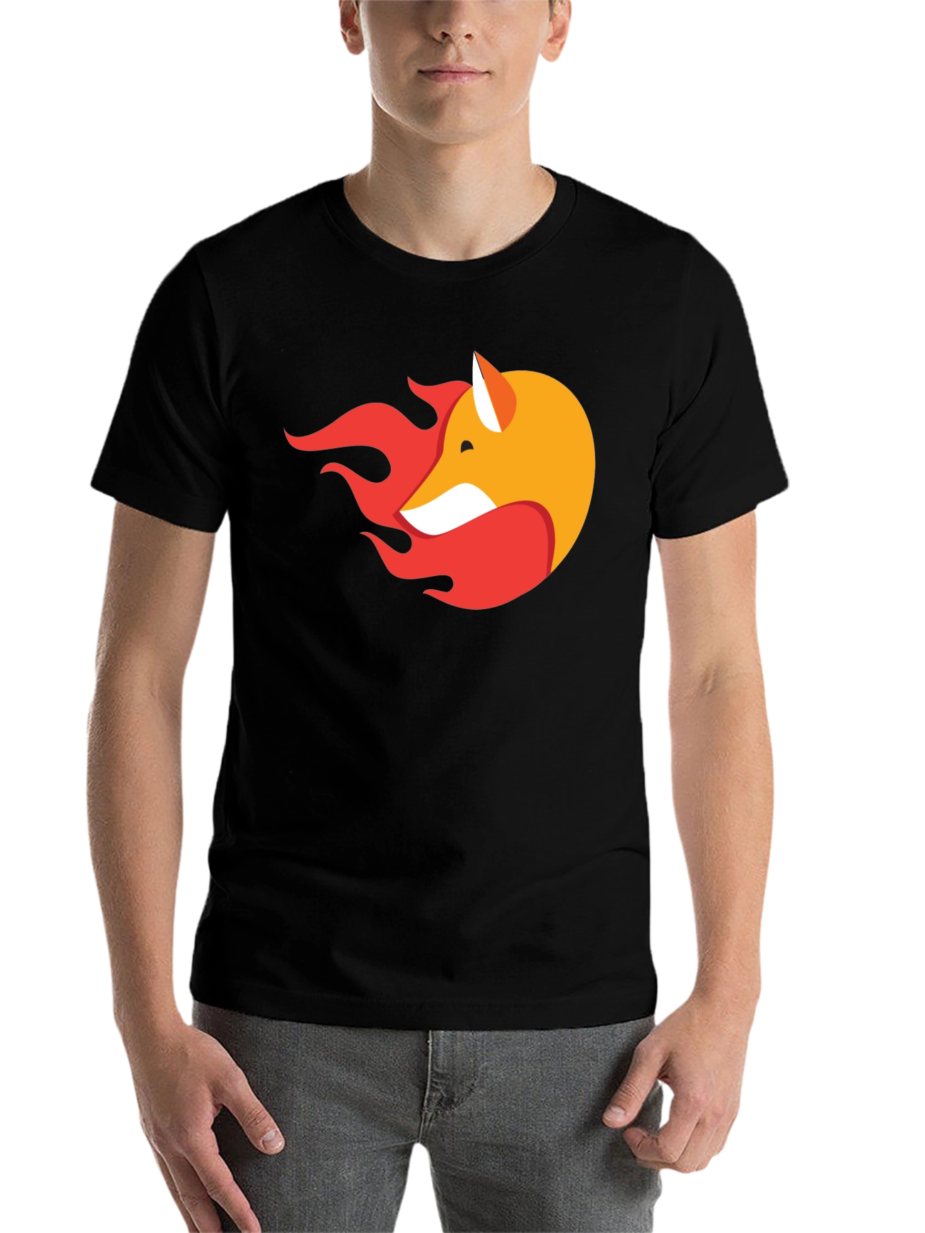 Black Stylish Black T-Shirt with Fox & Flame Graphic view 7