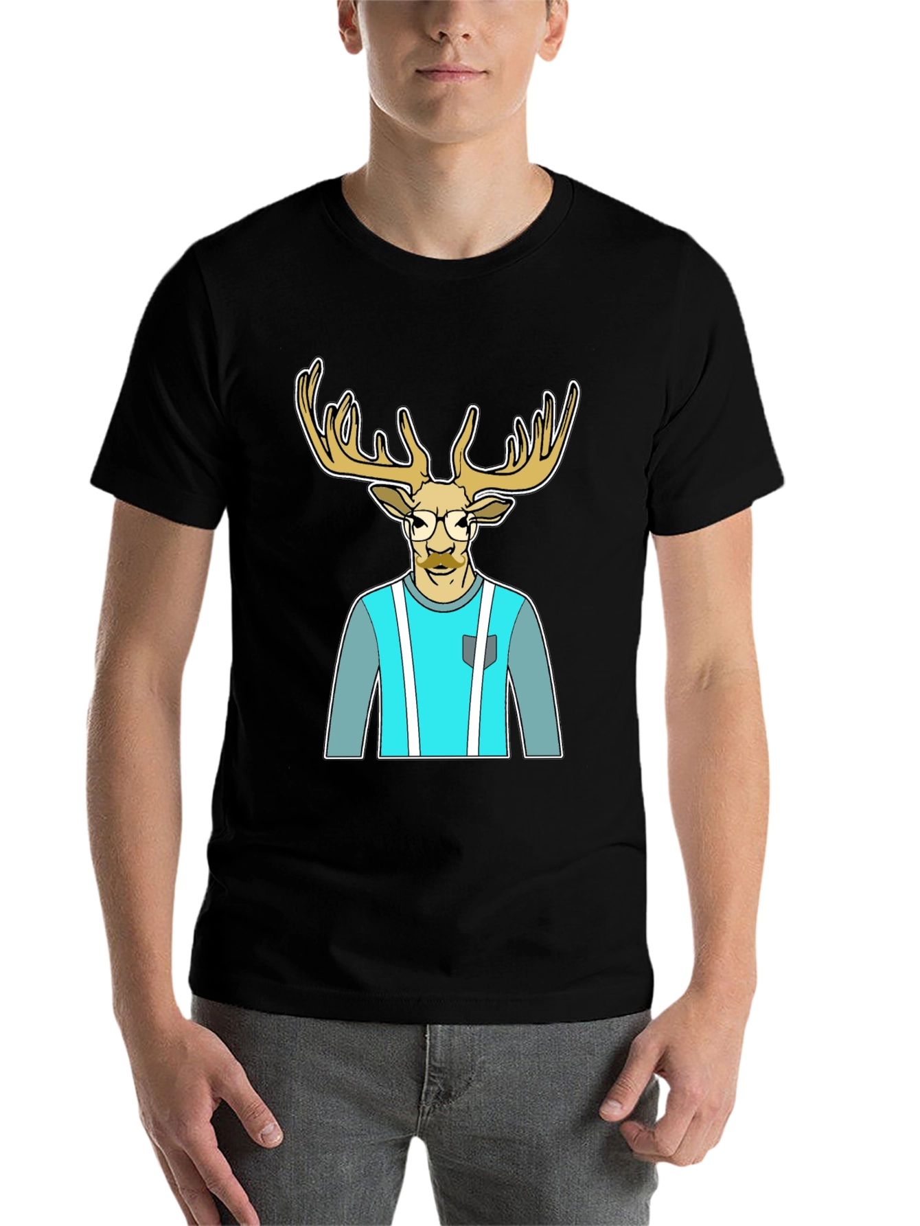 Black Stylish Deer Graphic Tee view 7