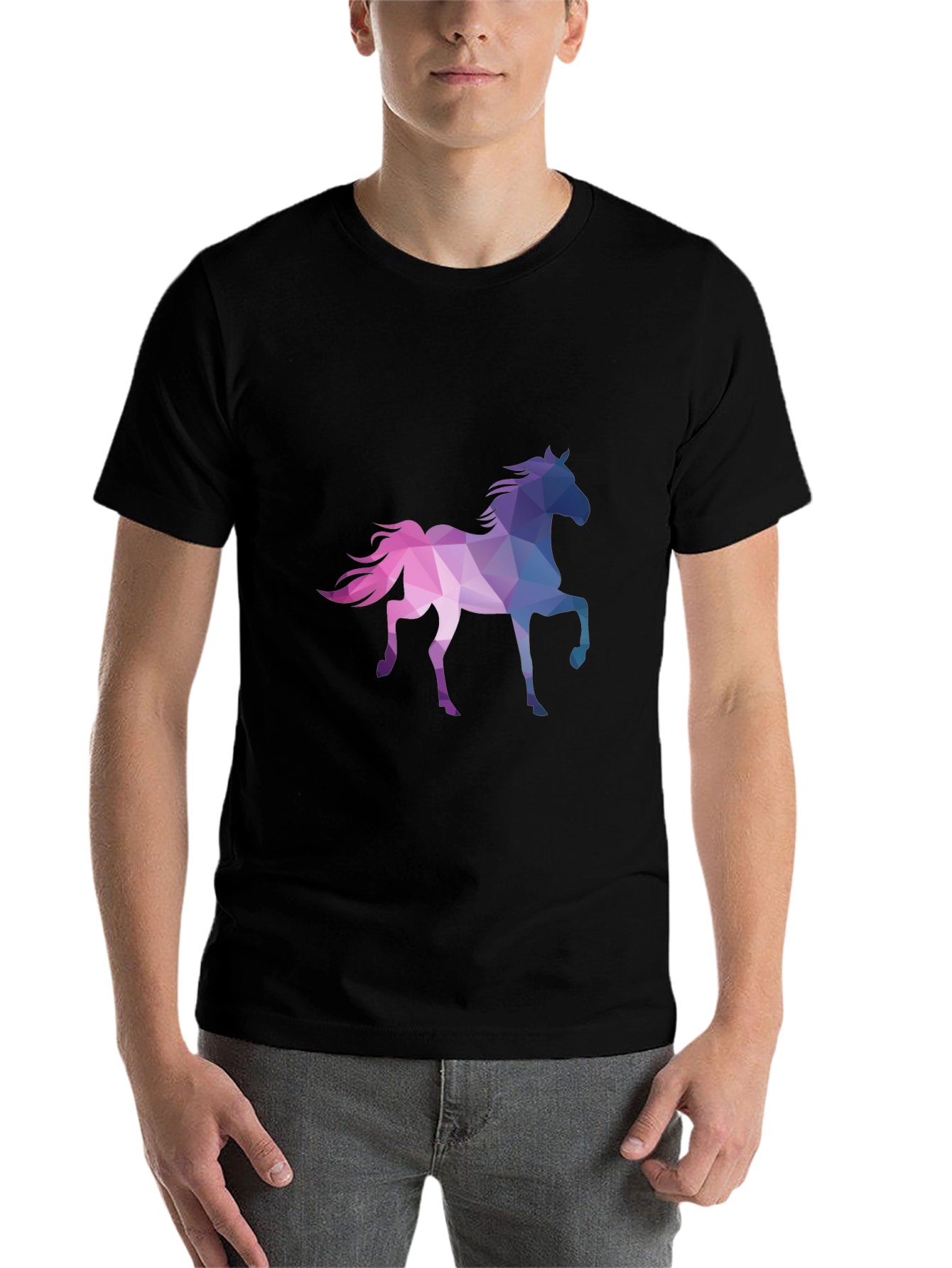 Black Geometric Horse Graphic T-Shirt - Black view 7