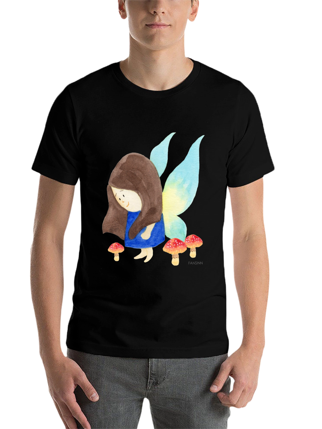 Black Fairy and Mushrooms Graphic T-Shirt view 7