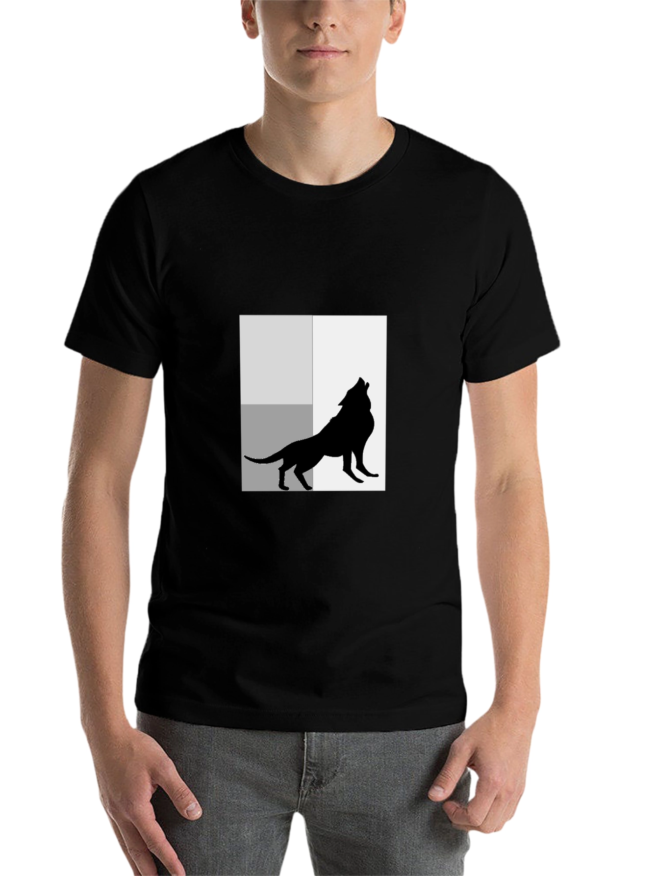 Black Wolf Silhouette Graphic Black T-Shirt view 7