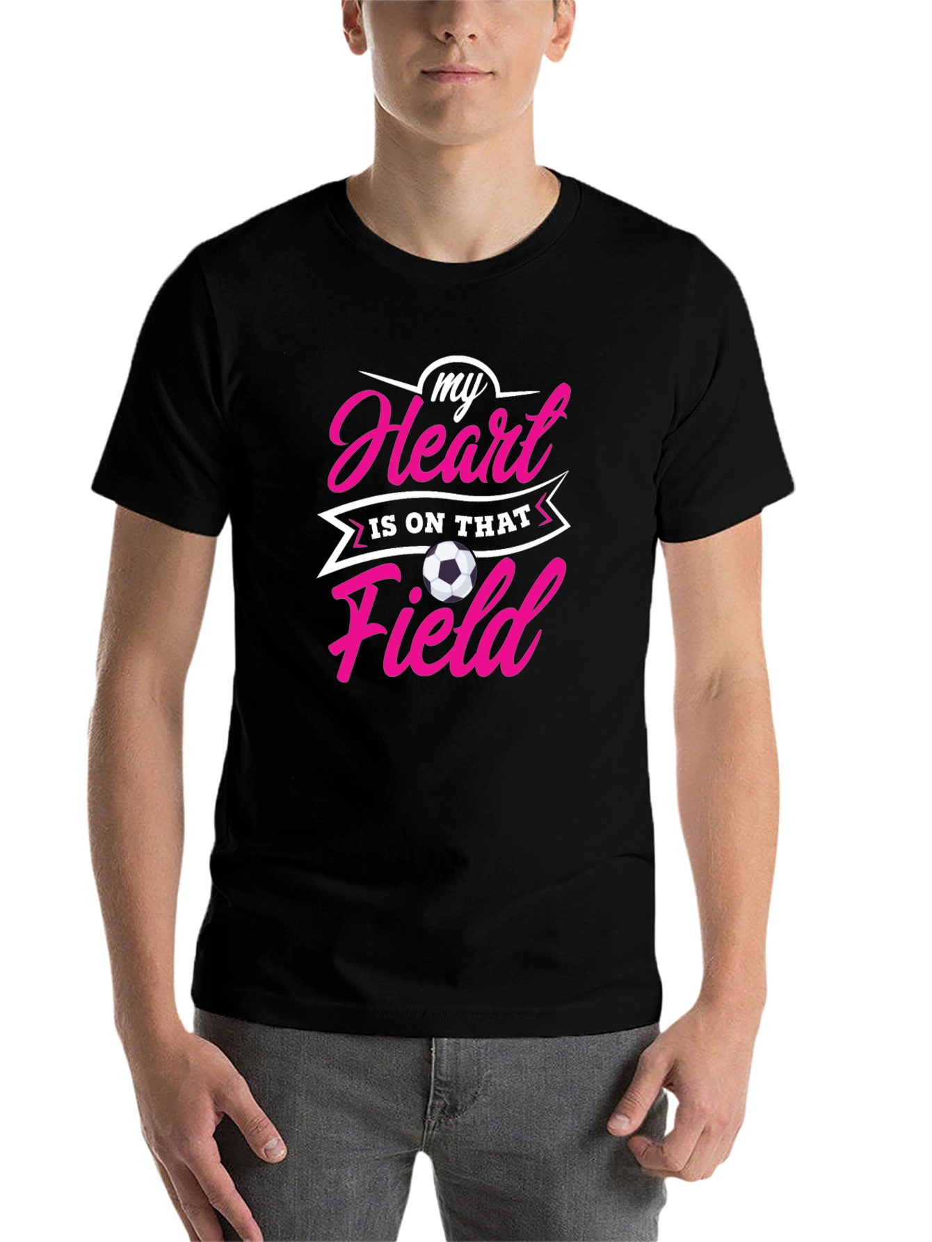Black Soccer Mom/Dad Heart on Field Black T-Shirt view 7