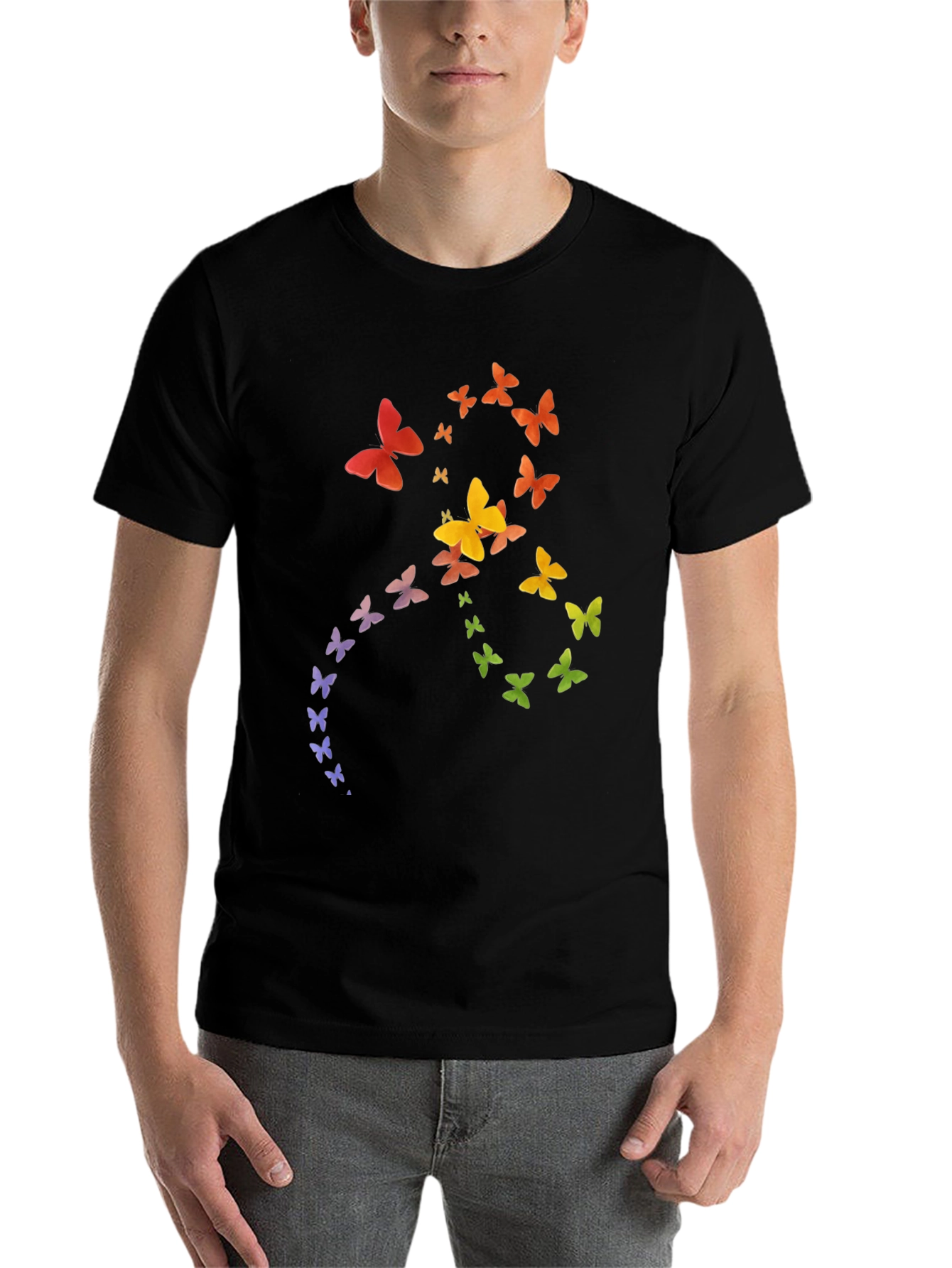 Black Rainbow Butterfly Graphic Tee - Soft Cotton Casual Shirt view 7