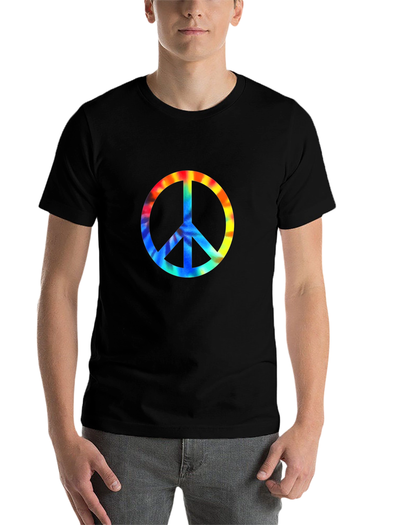 Black Peace Sign Tie-Dye Graphic Tee - Black view 7