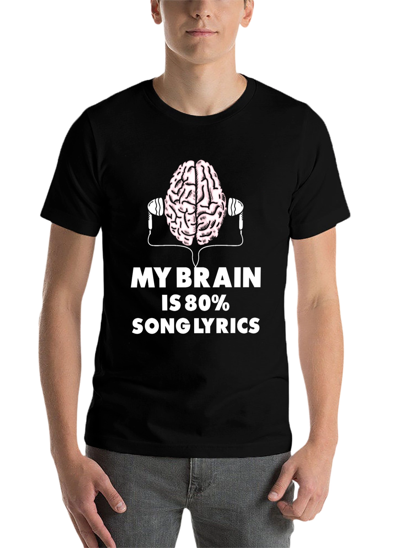 Black Brain 80% Song Lyrics Black T-Shirt view 7