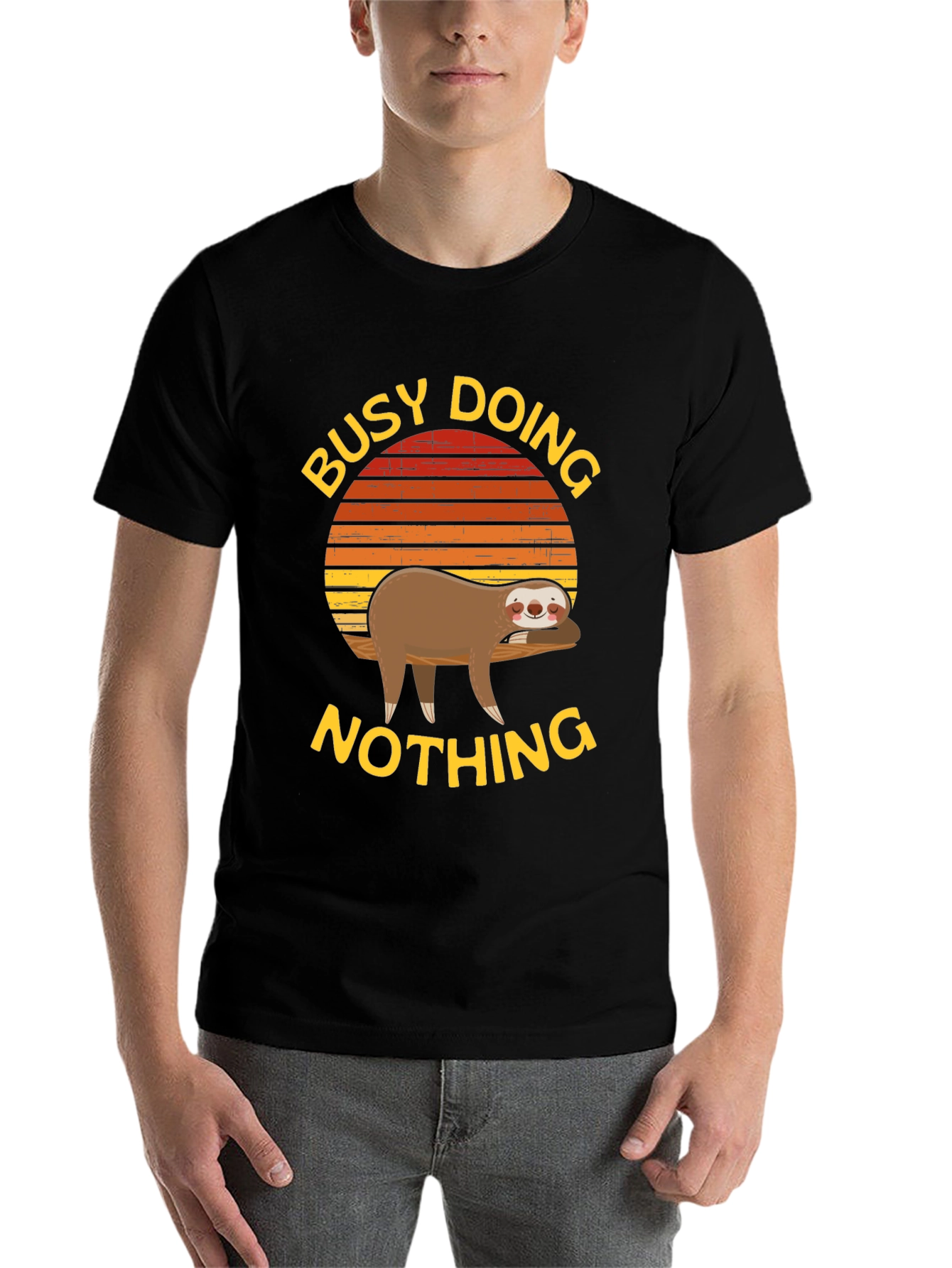 Black Busy Doing Nothing Sloth Graphic Tee view 7