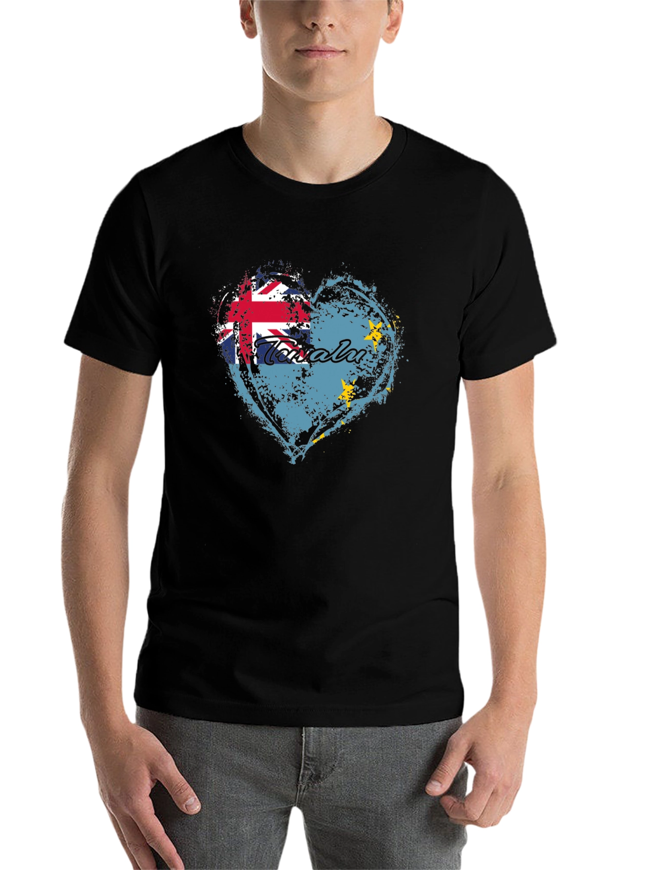 Black Tuvalu Flag Heart T-Shirt - Show Your Pride view 7