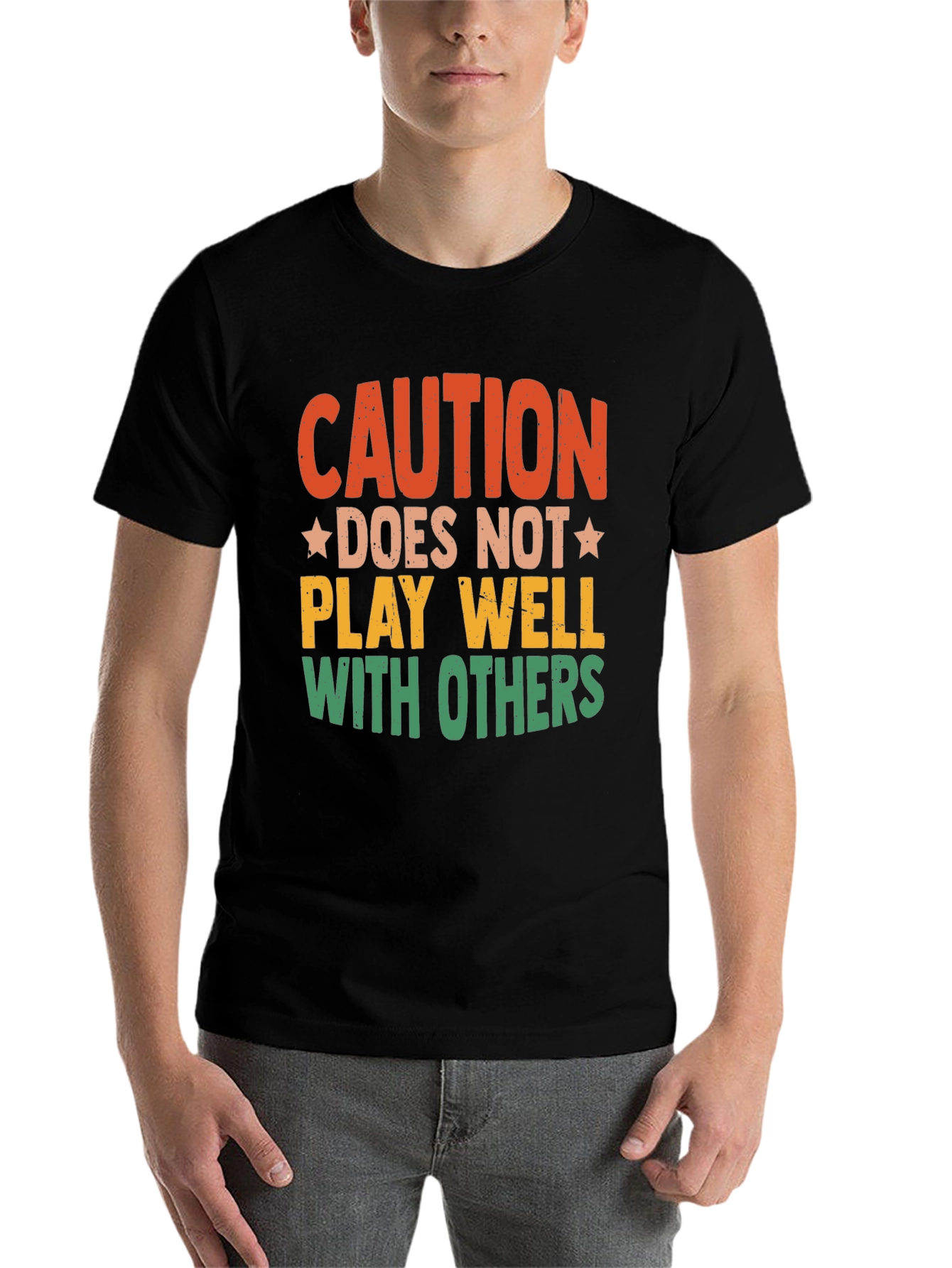 Black Caution: Does Not Play Well With Others T-Shirt view 7