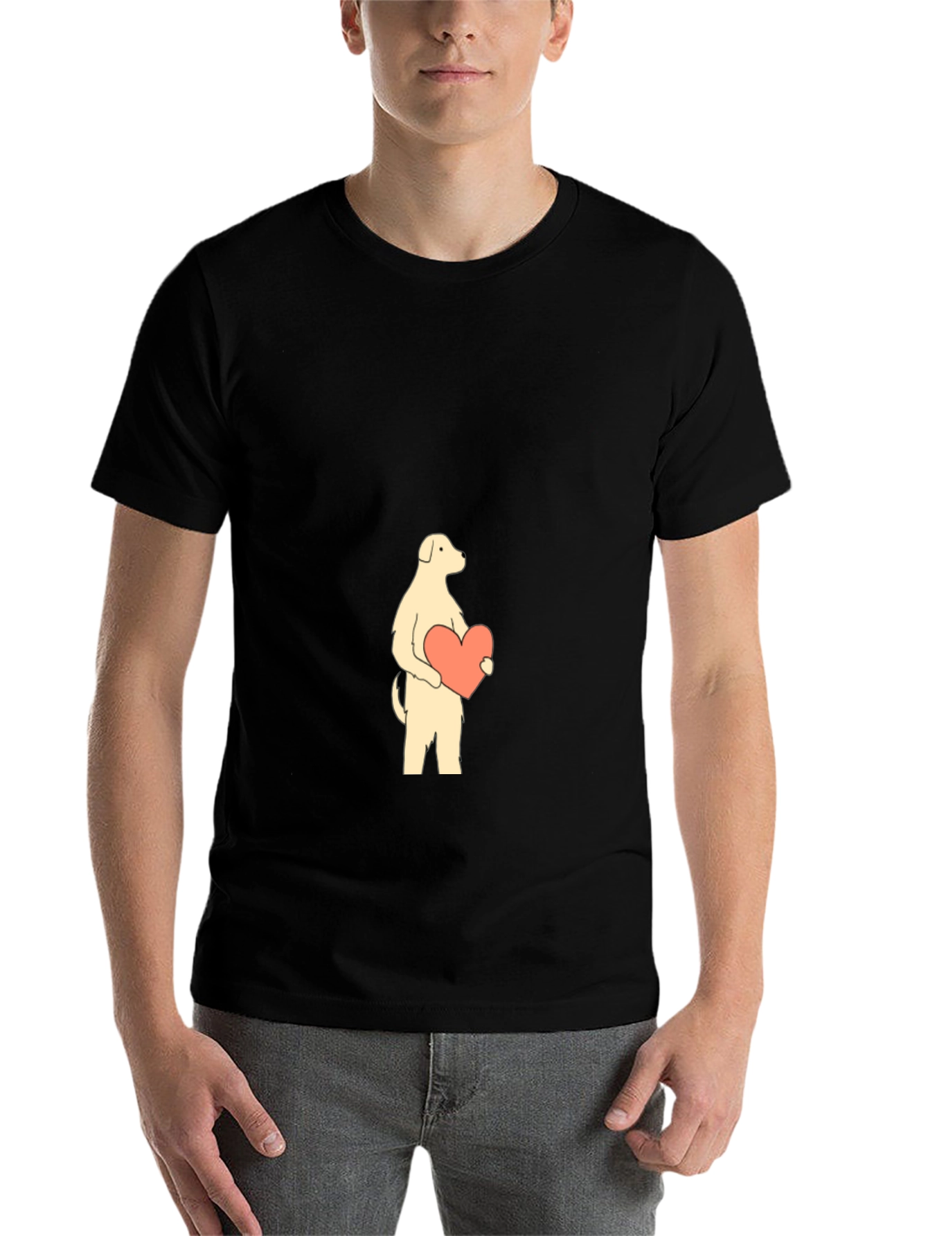 Black Dog with Heart Graphic Tee - Black Cotton Shirt view 7